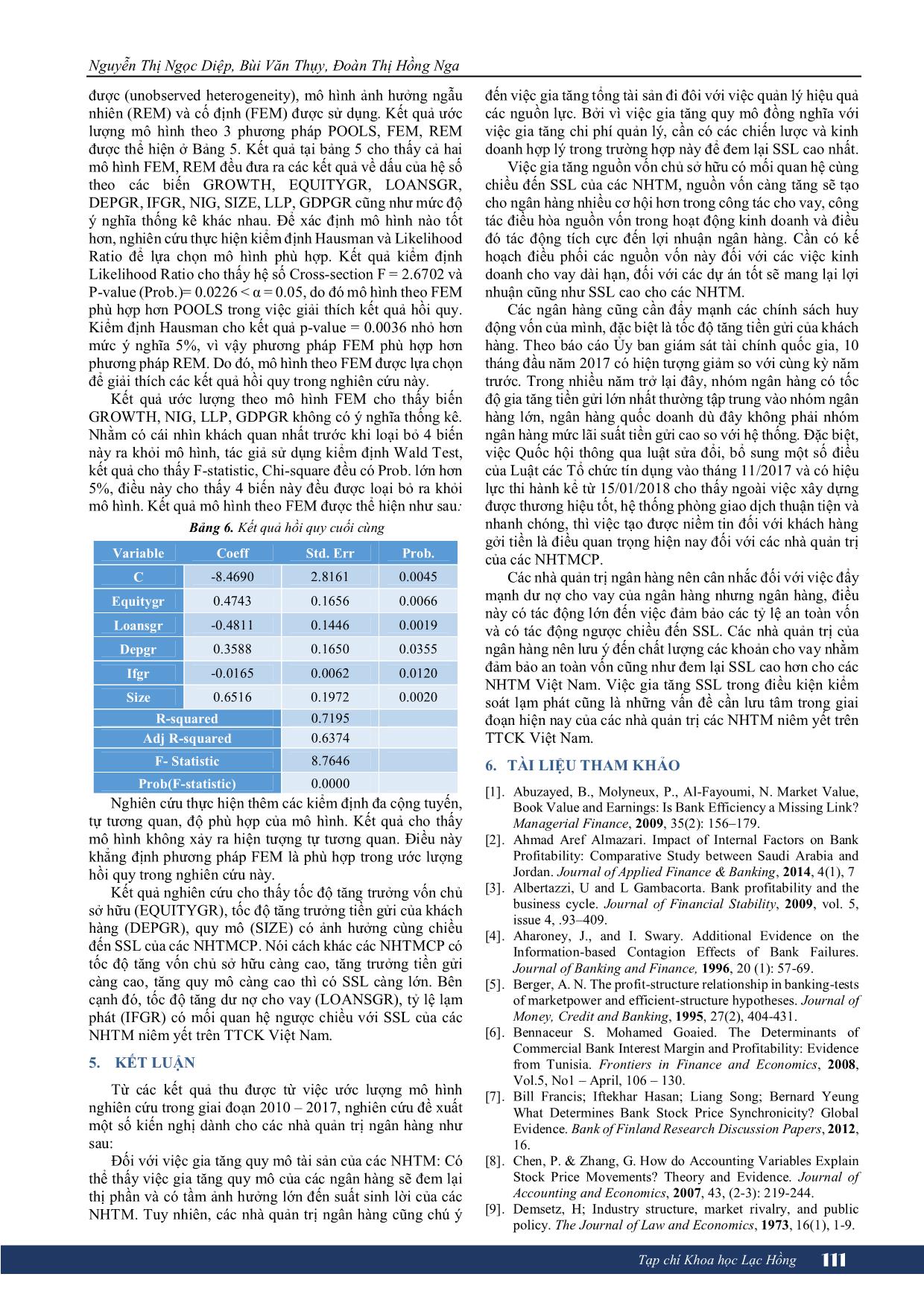 Tác động của tăng trưởng đến suất sinh lợi của các ngân hàng thương mại niêm yết tại thị trường chứng khoán Việt Nam trang 5