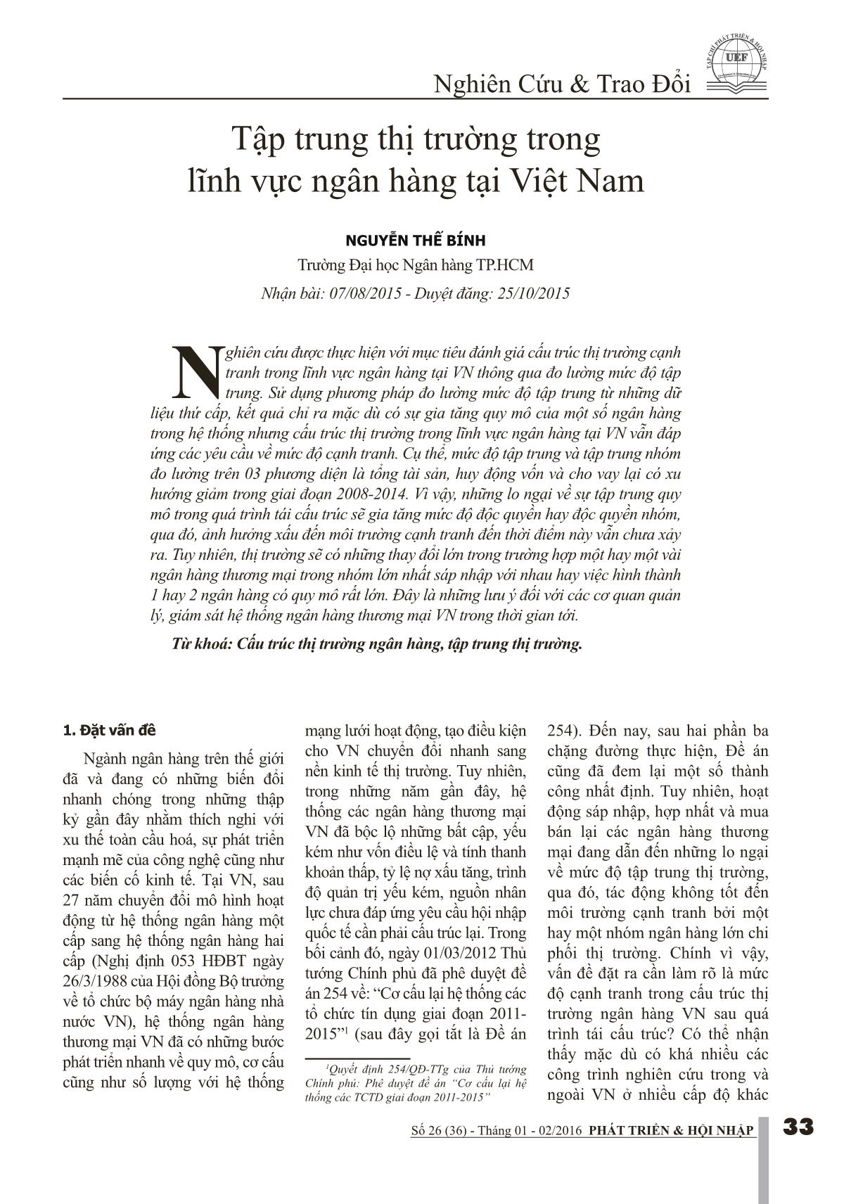 Tập trung thị trường trong lĩnh vực ngân hàng tại Việt Nam trang 1
