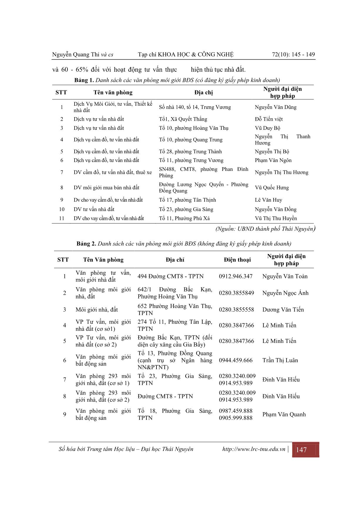 Thực trạng các văn phòng môi giới bất động sản trên địa bàn thành phố Thái Nguyên, tỉnh Thái Nguyên trang 3