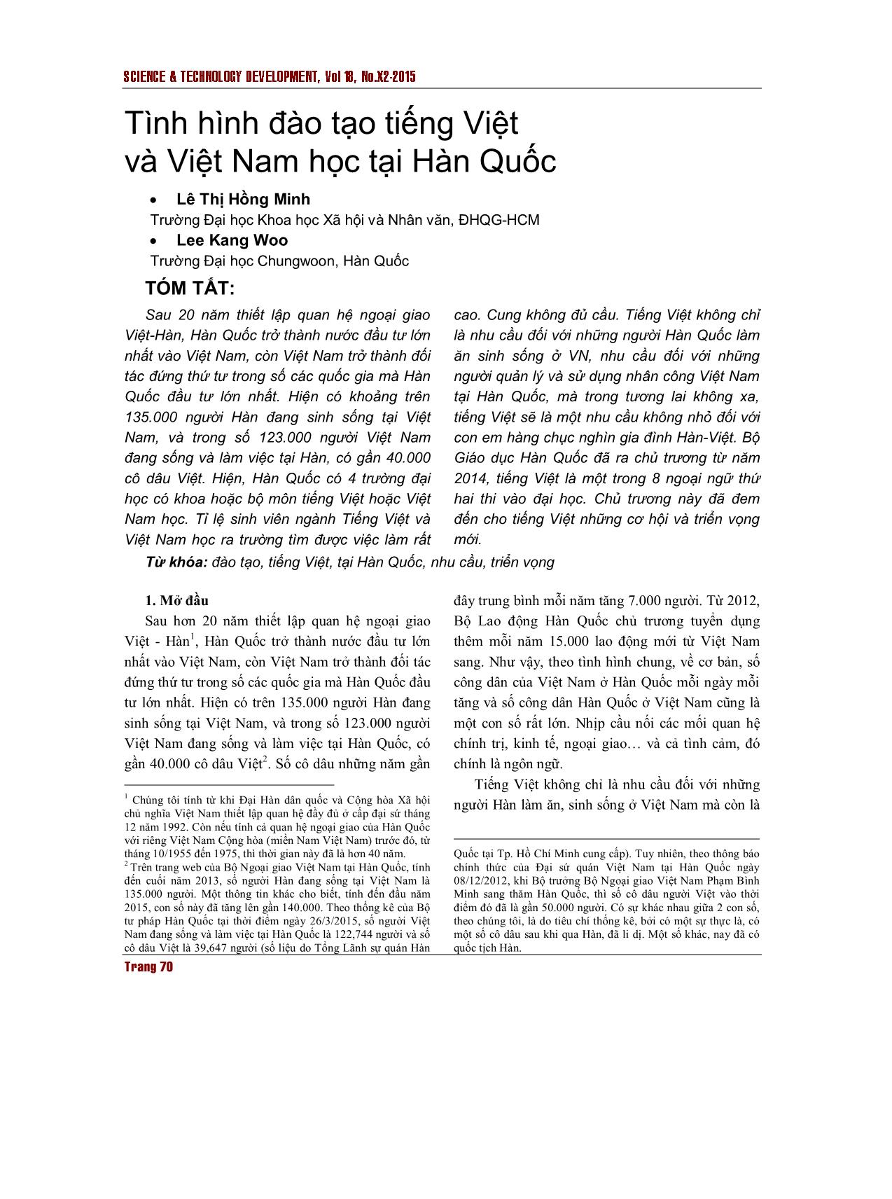 Tình hình đào tạo tiếng Việt và Việt Nam học tại Hàn Quốc trang 1