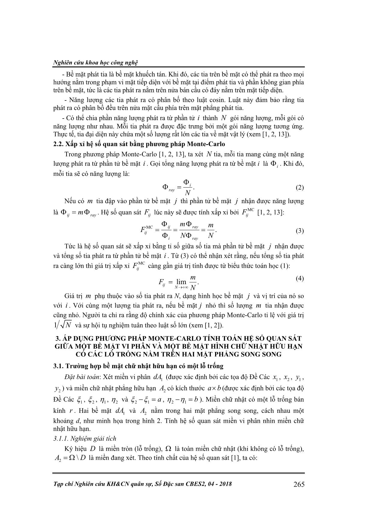 Tính toán hệ số quan sát giữa một bề mặt vi phân và một bề mặt hữu hạn có các lỗ trống dạng hình tròn sử dụng phương pháp mô phỏng Monte-Carlo trang 3