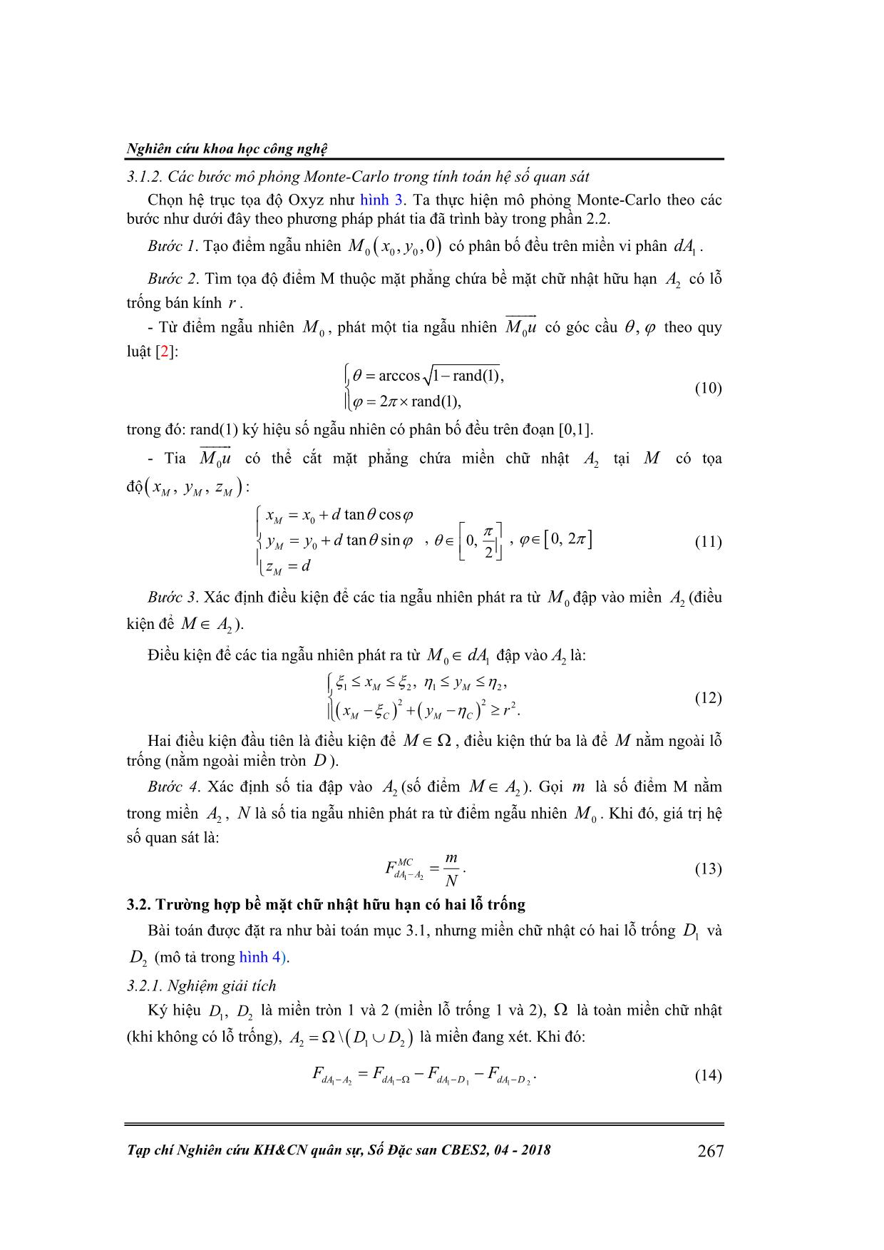 Tính toán hệ số quan sát giữa một bề mặt vi phân và một bề mặt hữu hạn có các lỗ trống dạng hình tròn sử dụng phương pháp mô phỏng Monte-Carlo trang 5