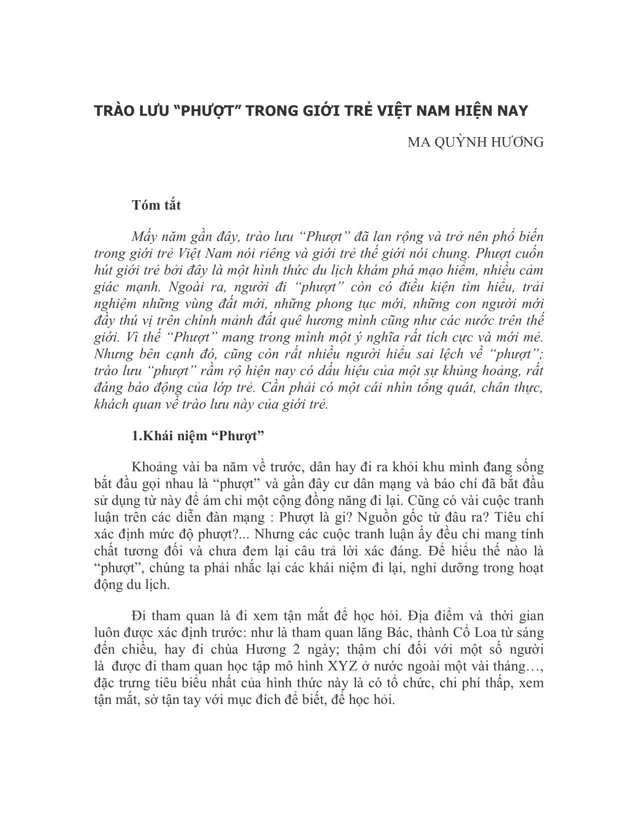 Trào lưu “phượt” trong giới trẻ Việt Nam hiện nay trang 1