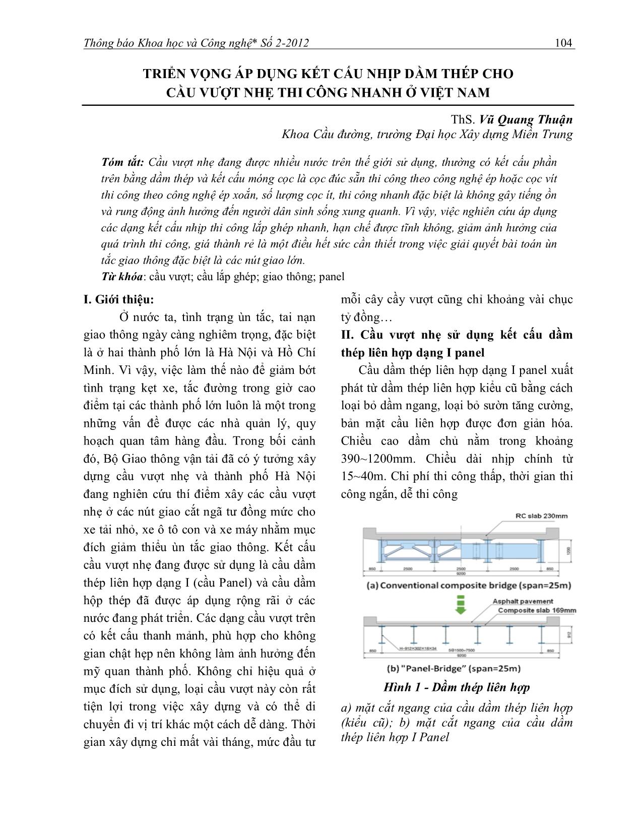 Triển vọng áp dụng kết cấu nhịp dầm thép cho cầu vượt nhẹ thi công nhanh ở Việt Nam trang 1