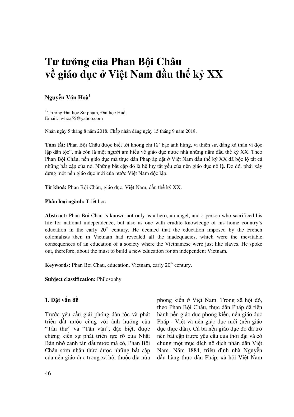 Tư tưởng của Phan Bội Châu về giáo dục ở Việt Nam đầu thế kỷ XX trang 1