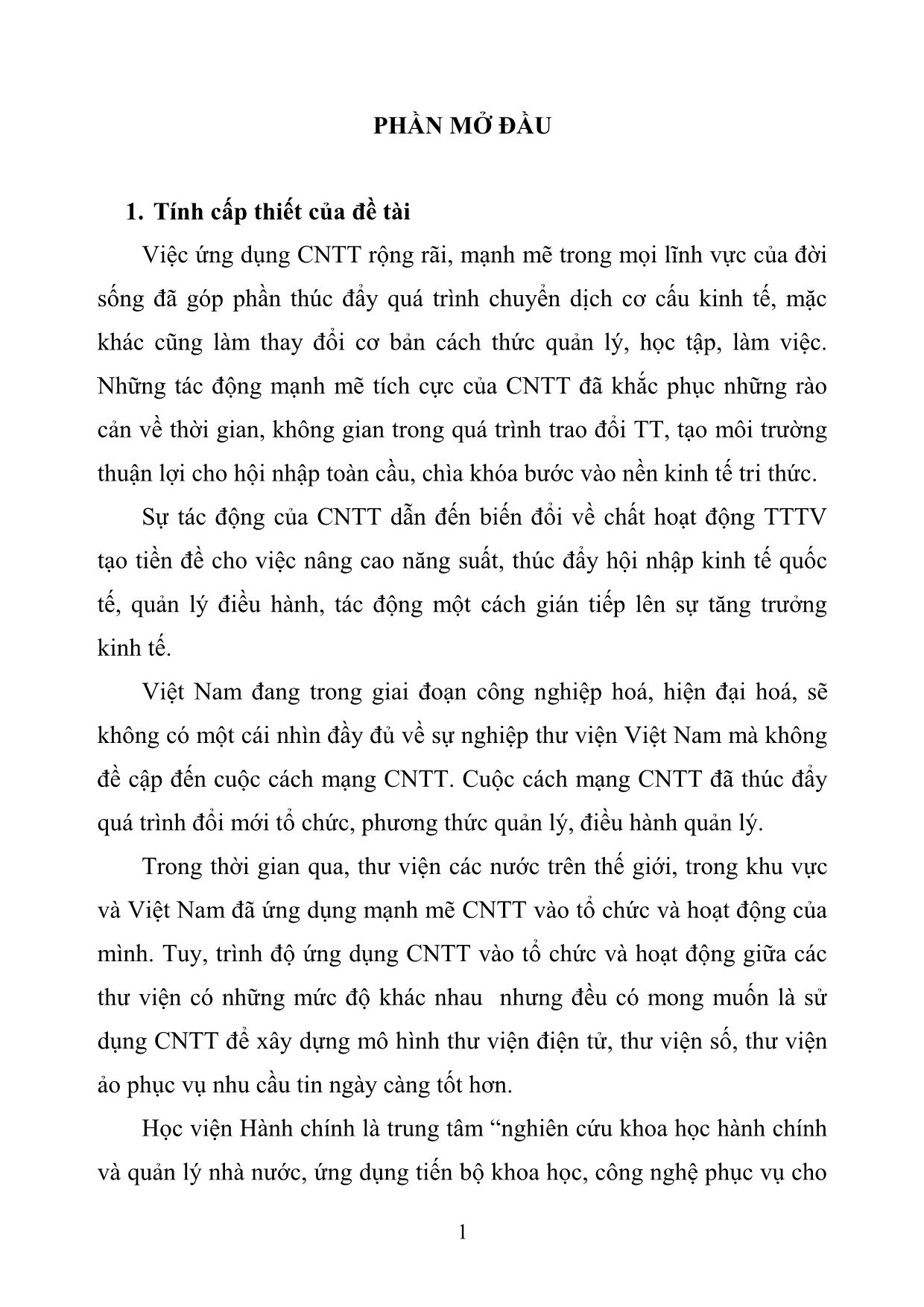 Ứng dụng công nghệ thông tin tại thư viện Học viện hành chính cơ sở Thành phố Hồ Chí Minh trang 5