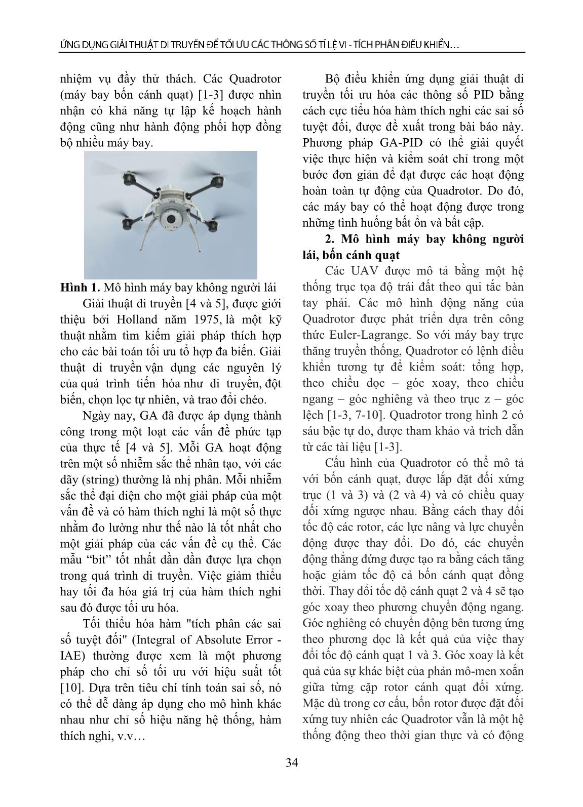 Ứng dụng giải thuật di truyền để tối ưu các thông số tỉ lệ vi - tích phân điều khiển cho Quadrotor trang 2