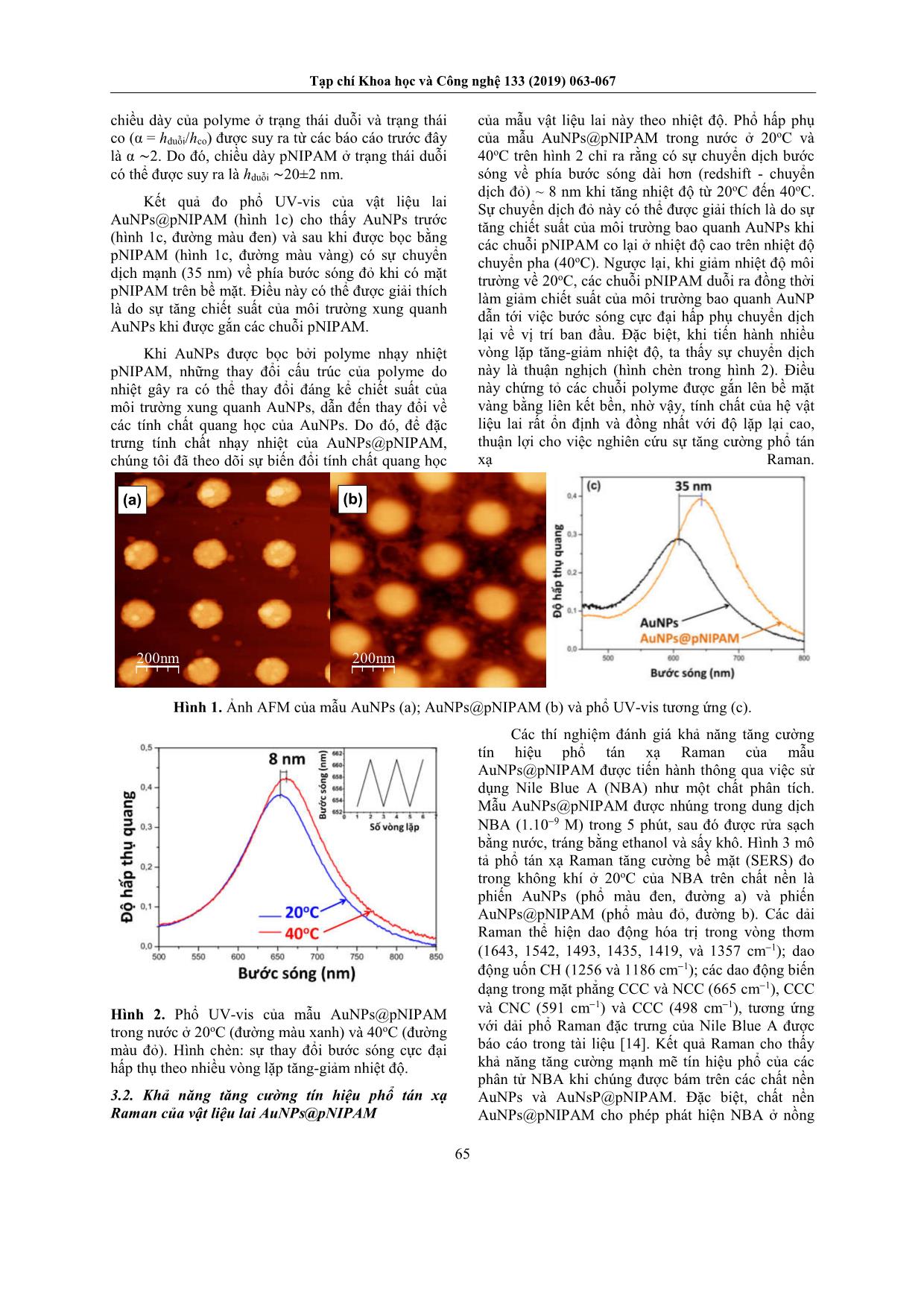Ứng dụng phổ tán xạ Raman tăng cường bề mặt trên cơ sở nano vàng biến tính bằng polyme nhạy nhiệt poly(N-Isopropylacrylamit) trang 3