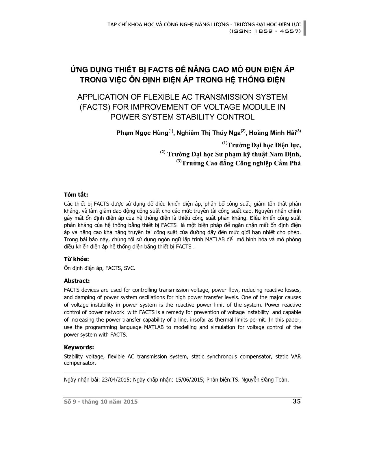 Ứng dụng thiết bị Facts để nâng cao mô đun điện áp trong việc ổn định điện áp trong hệ thống điện trang 1