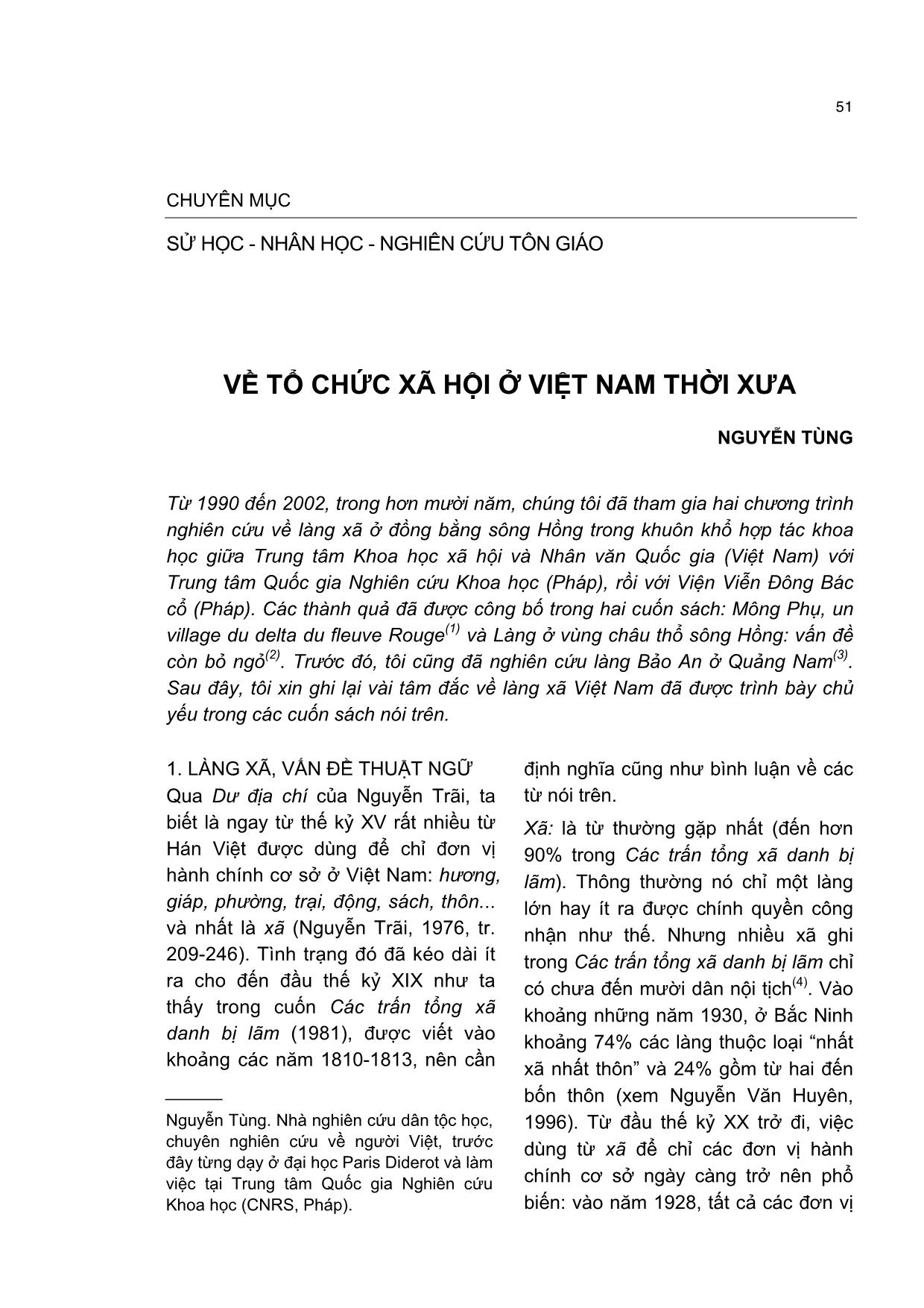 Về tổ chức xã hội ở Việt Nam thời xưa trang 1