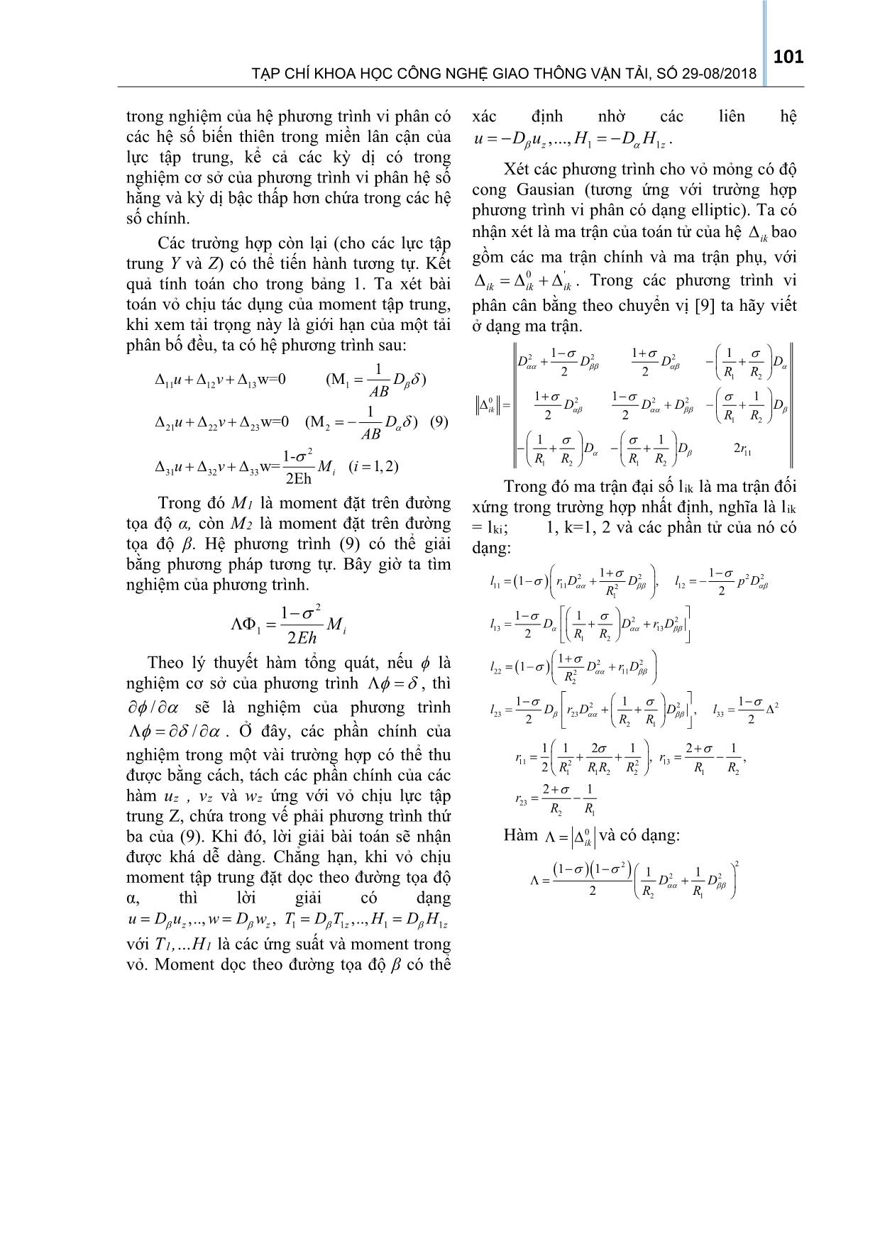 Về vấn đề xây dựng nghiệm cơ sở cho một lớp các bài toán vỏ mỏng chịu uốn trang 5