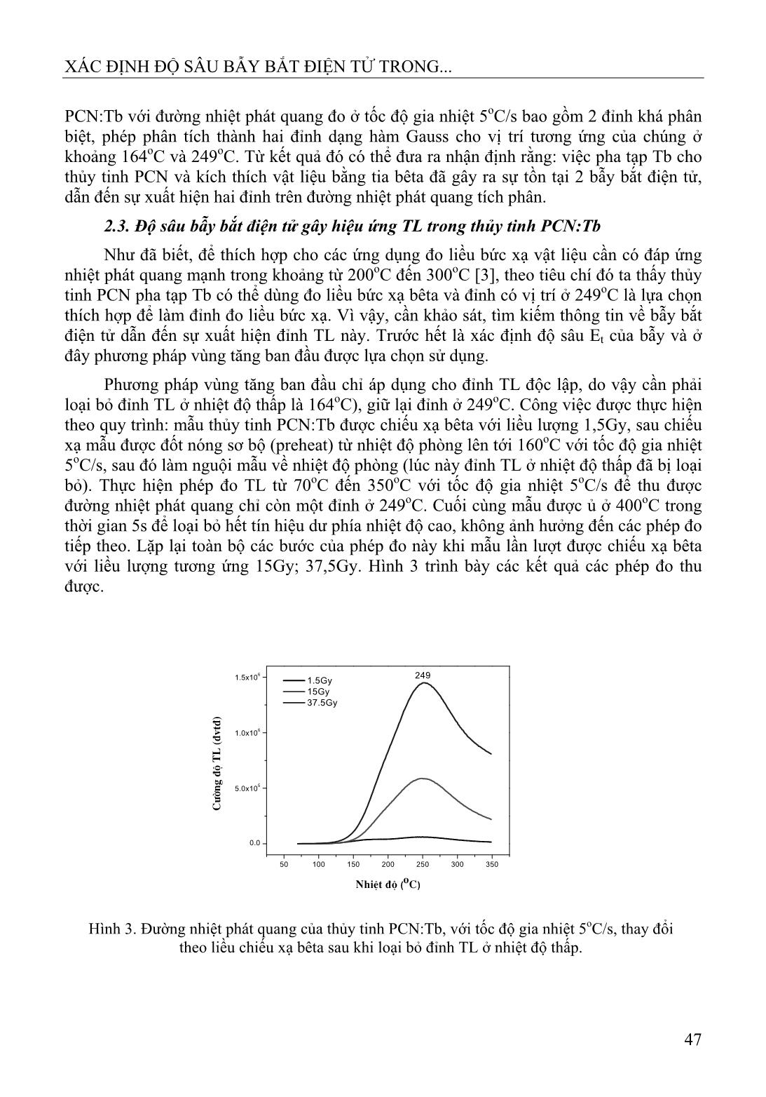Xác định độ sâu bẫy bắt điện tử trong vật liệu thủy tinh phốt phát pha tạp tecbi (Tb) trang 4