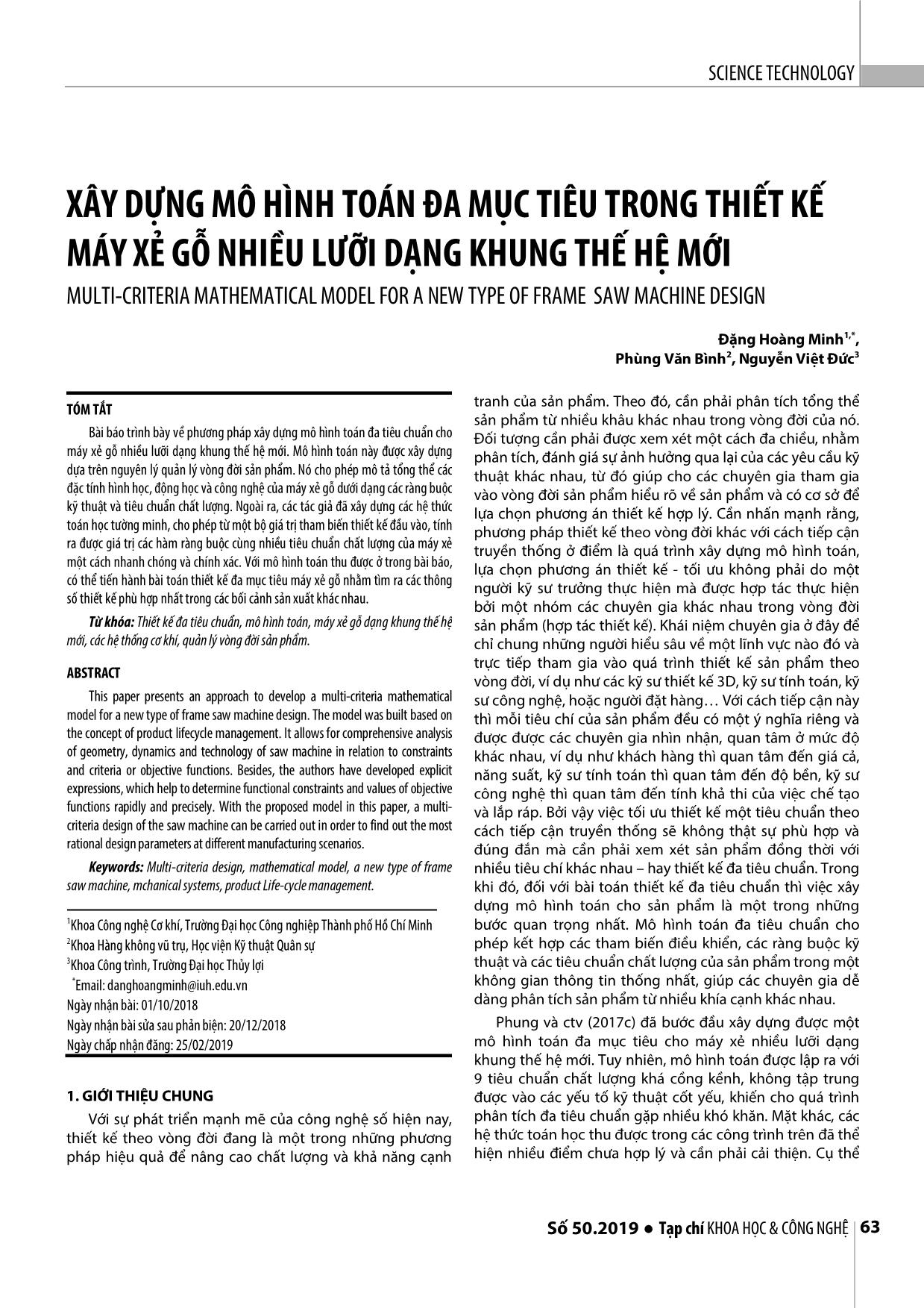 Xây dựng mô hình toán đa mục tiêu trong thiết kế máy xẻ gỗ nhiều lưỡi dạng khung thế hệ mới trang 1