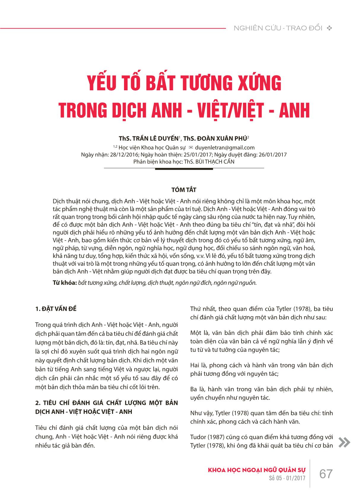 Yếu tố bất tương xứng trong dịch Anh - Việt / Việt - Anh trang 1