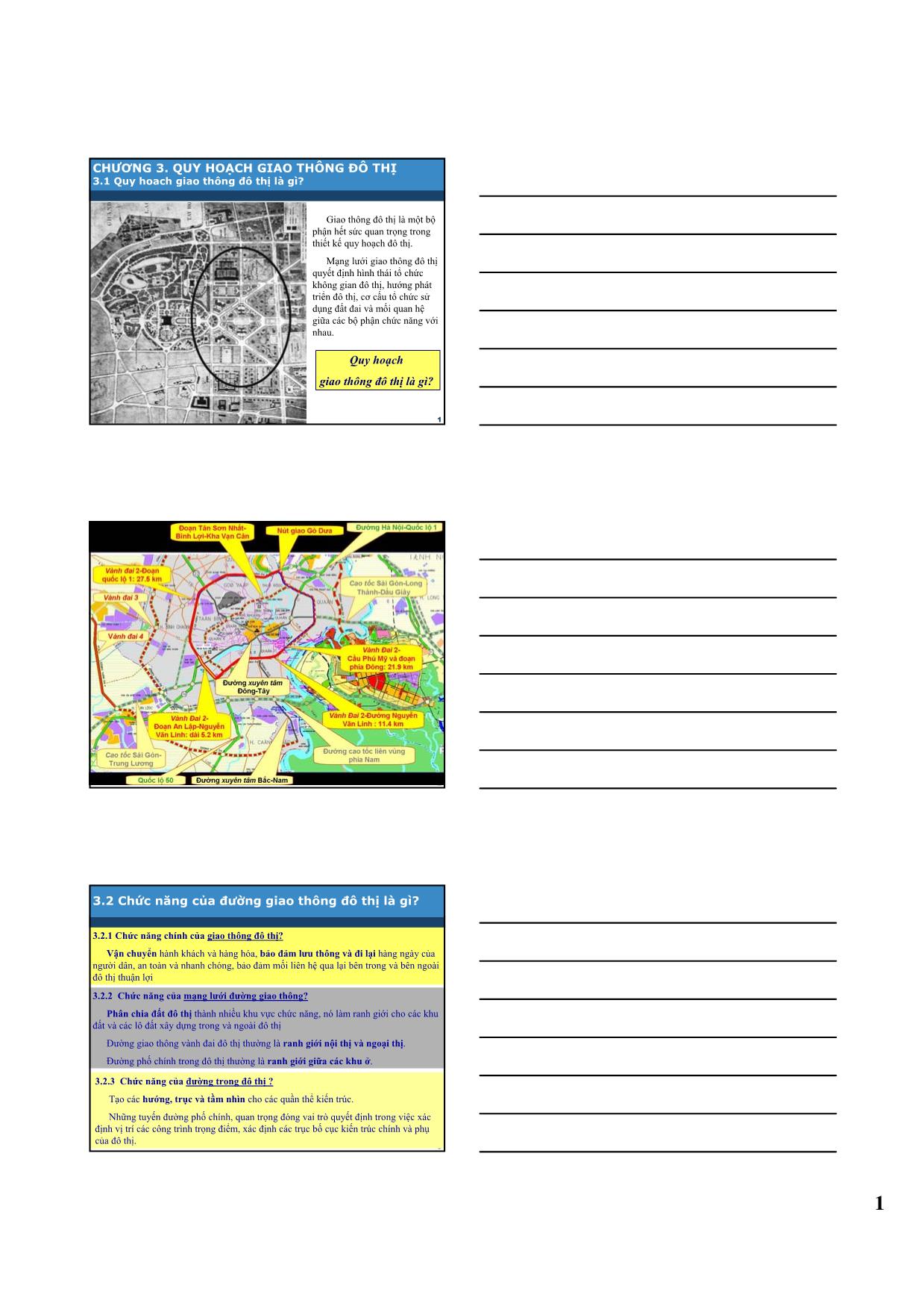 Bài giảng Kỹ thuật hạ tầng giao thông - Phần 1: Tổng quan và quy hoạch giao thông vận tải - Chương 3: Quy hoạch giao thông đô thị trang 1