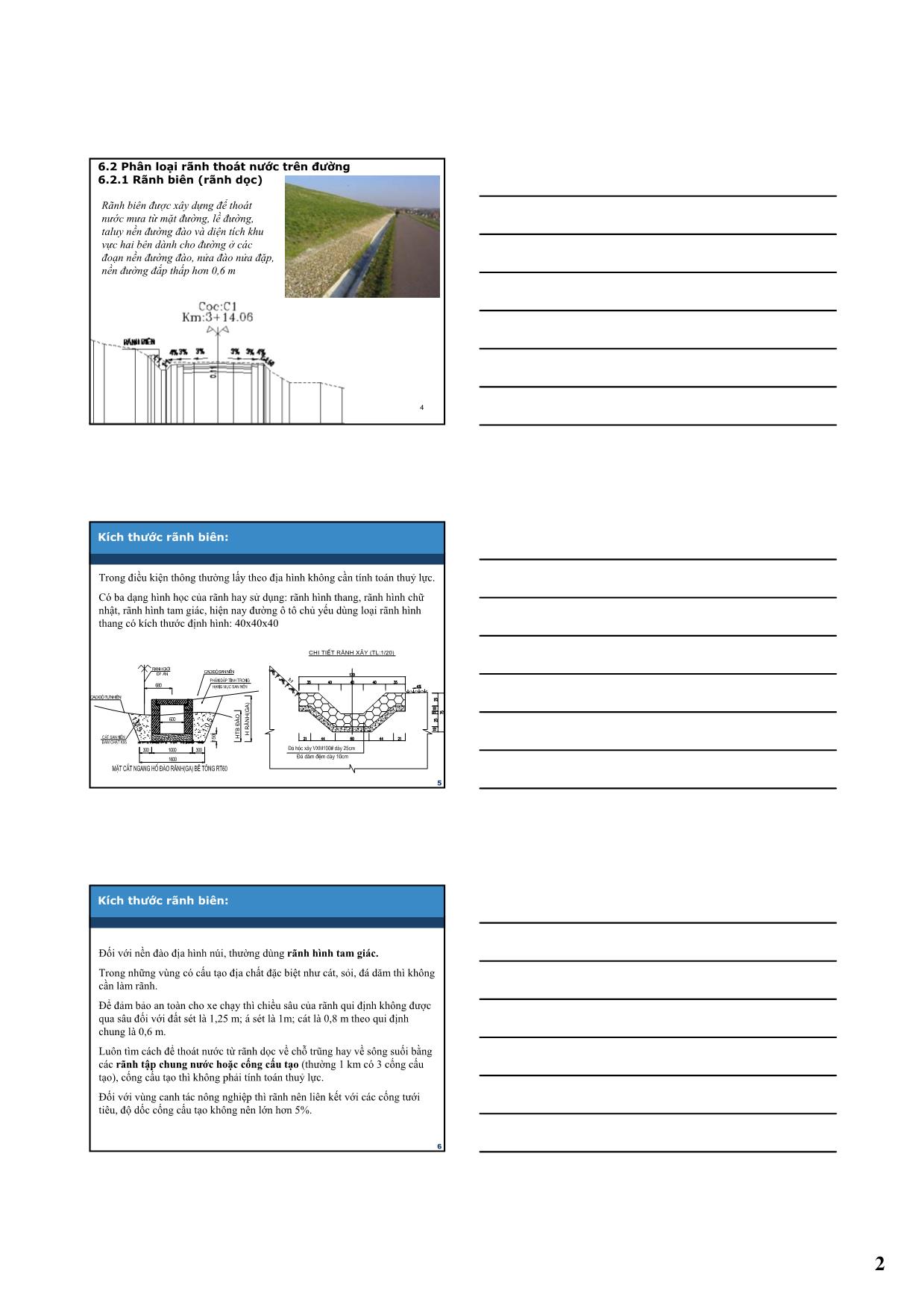 Bài giảng Kỹ thuật hạ tầng giao thông - Phần 3: Thiết kế đường ô tô và các công trình trên đường - Chương 6: Thoát nước trên đường ô tô trang 2