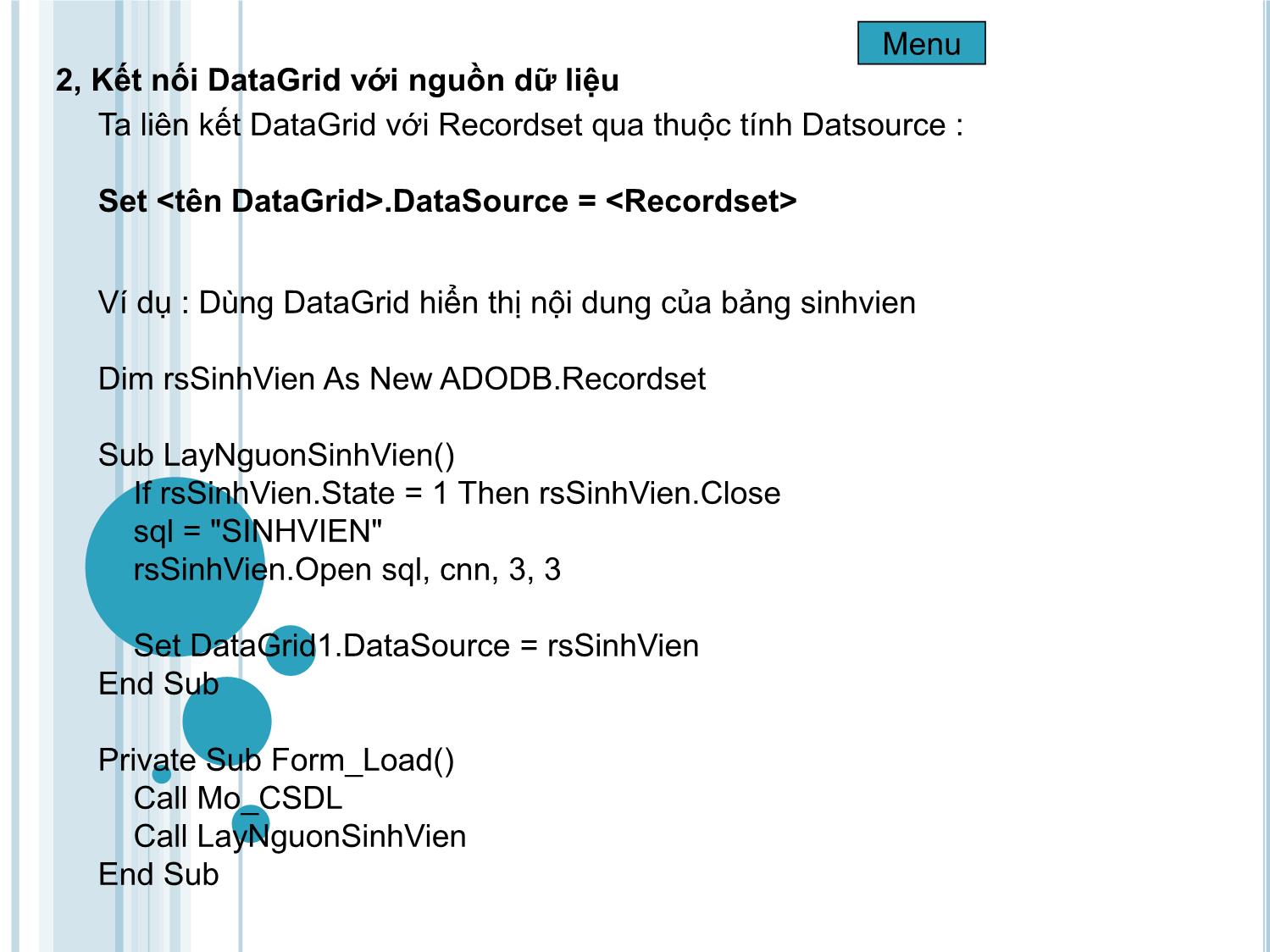 Bài giảng Microsoft Visual Basic - Bài 3: Sử dụng DataCombo, DataList và DataGrid trang 4