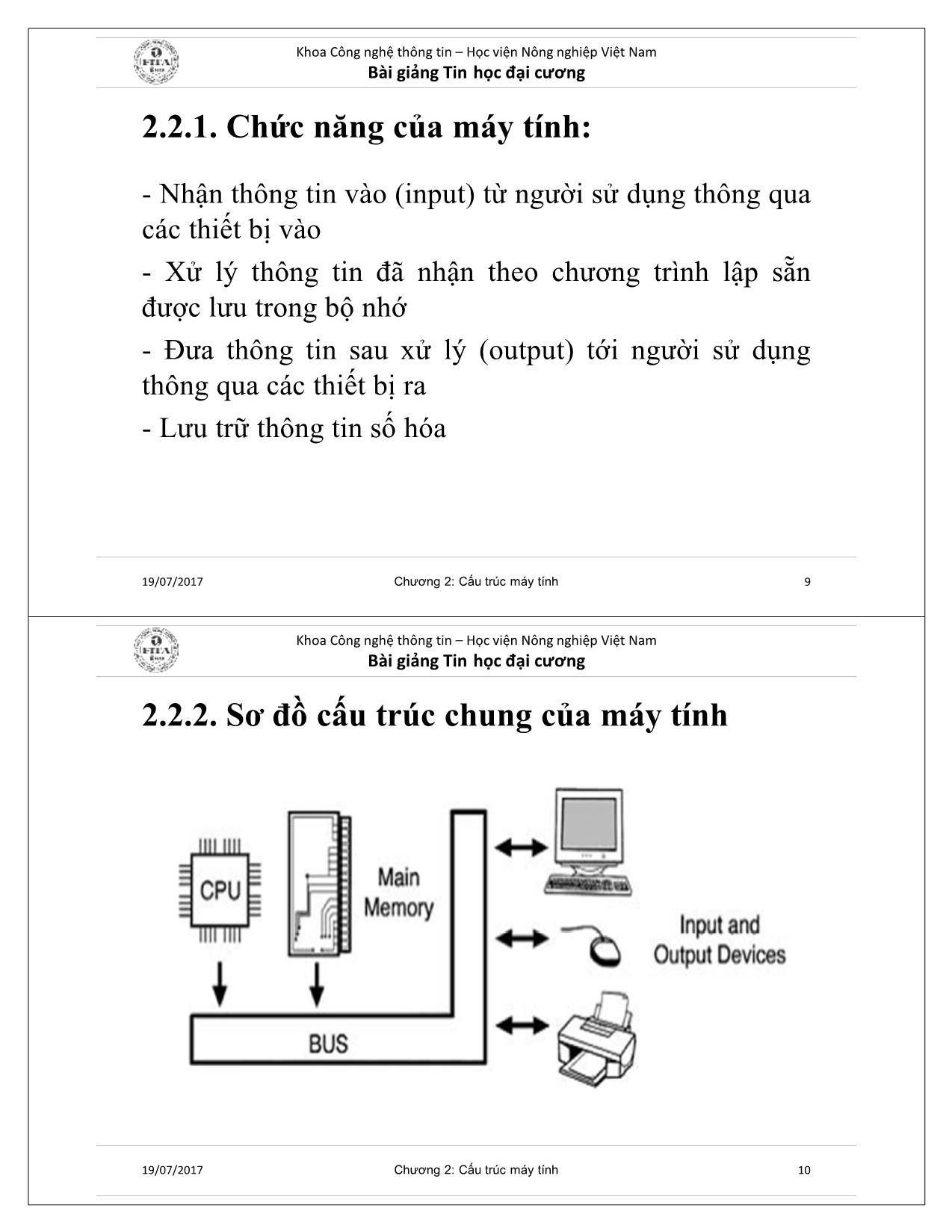 Bài giảng Tin học cơ sở - Chương 2: Cấu trúc máy tính trang 5