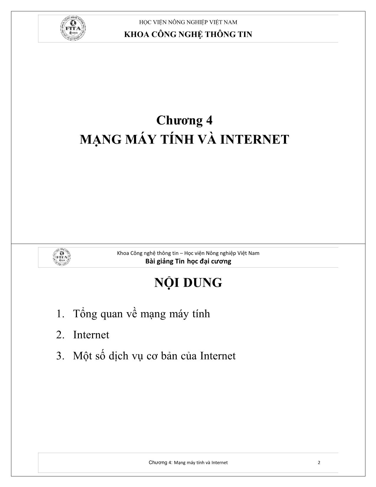 Bài giảng Tin học cơ sở - Chương 4: Mạng máy tính và Internet trang 1