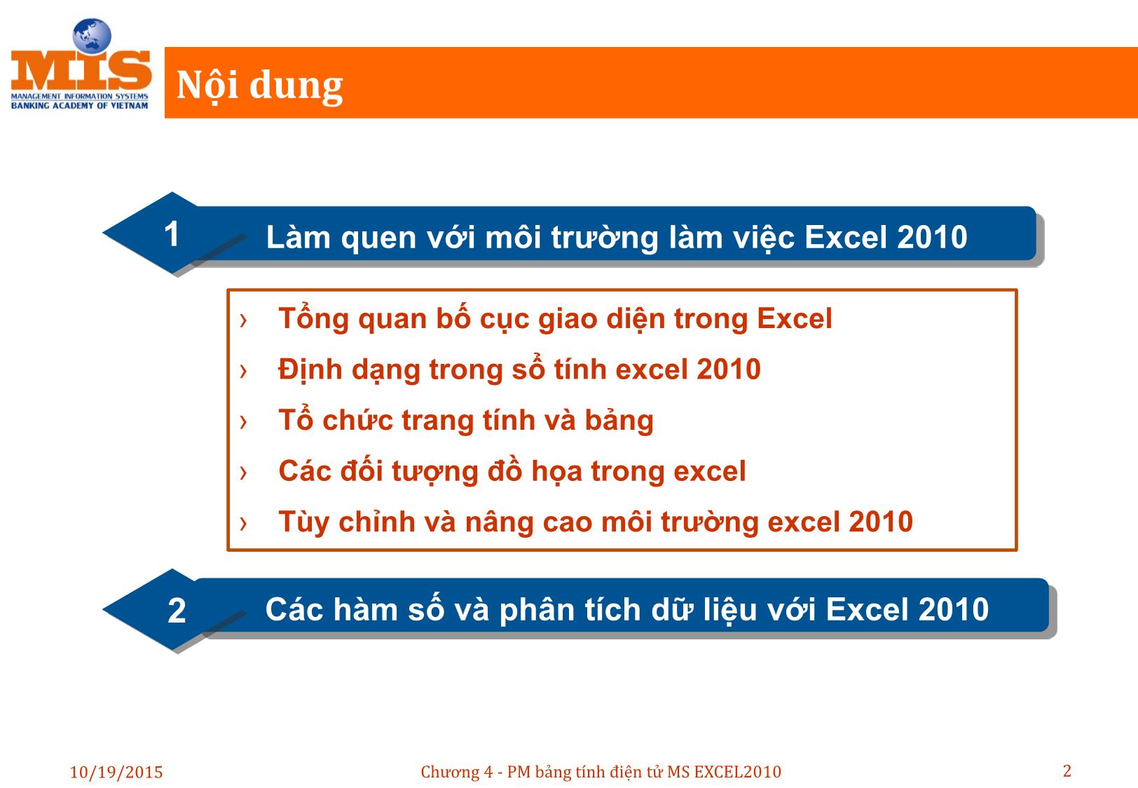 Bài giảng Tin học đại cương - Chương 4: Phần mềm bảng tính điện tử MS Excel 2010 trang 2