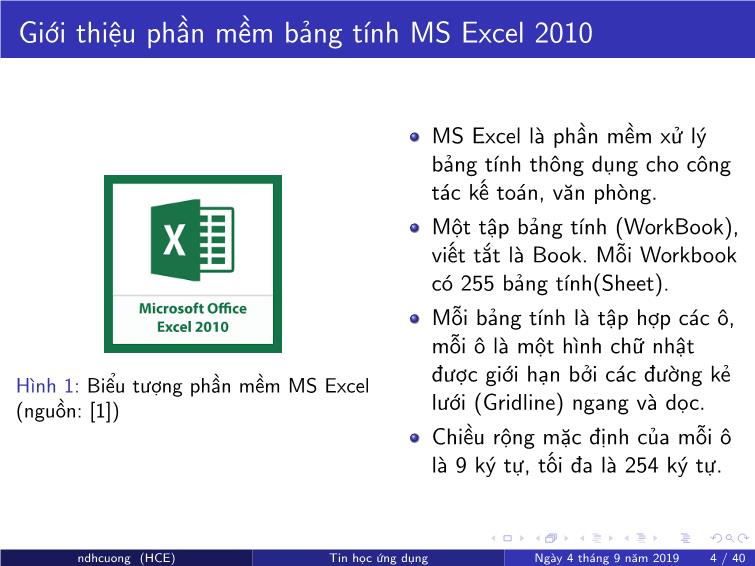 Bài giảng Tin học ứng dụng - Chương 4: Bảng tính MS Excel - Nguyễn Đình Hoa Cương trang 4