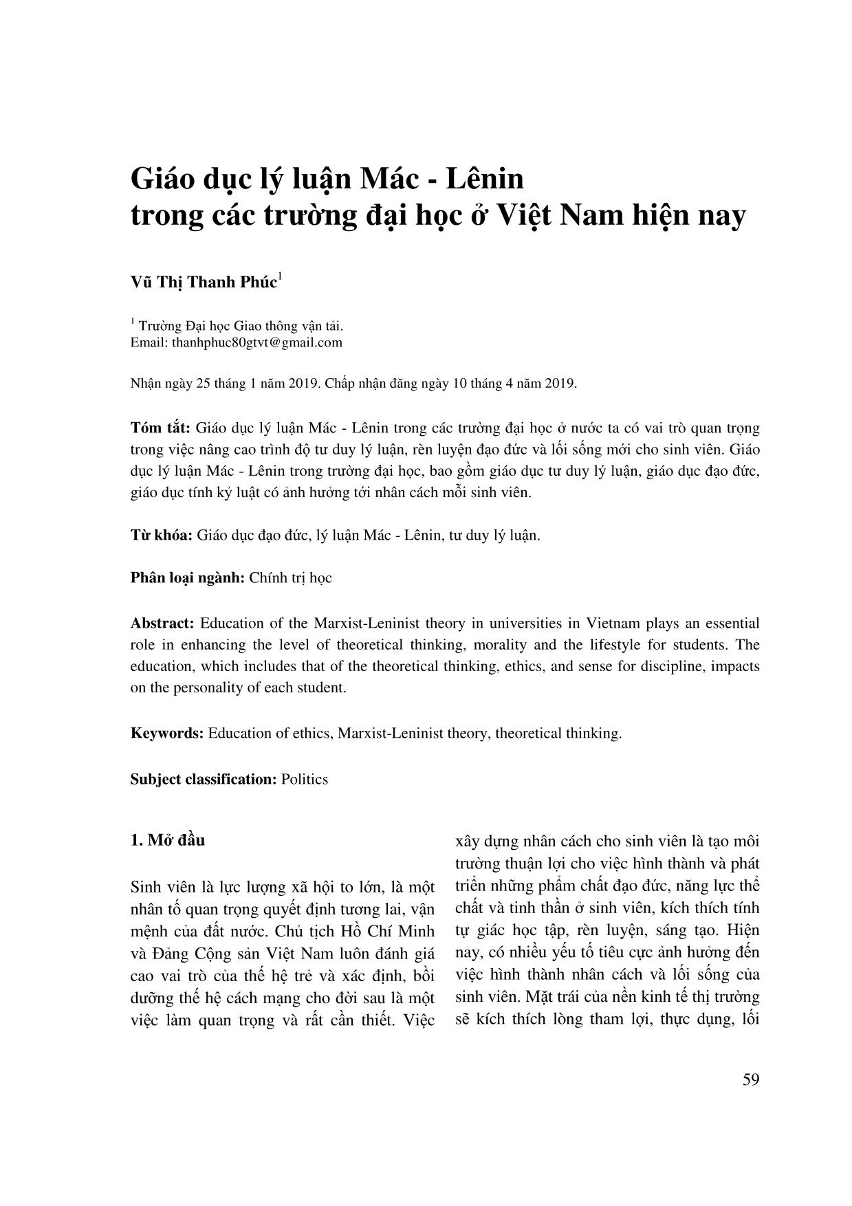 Giáo dục lý luận Mác - Lênin trong các trường đại học ở Việt Nam hiện nay trang 1