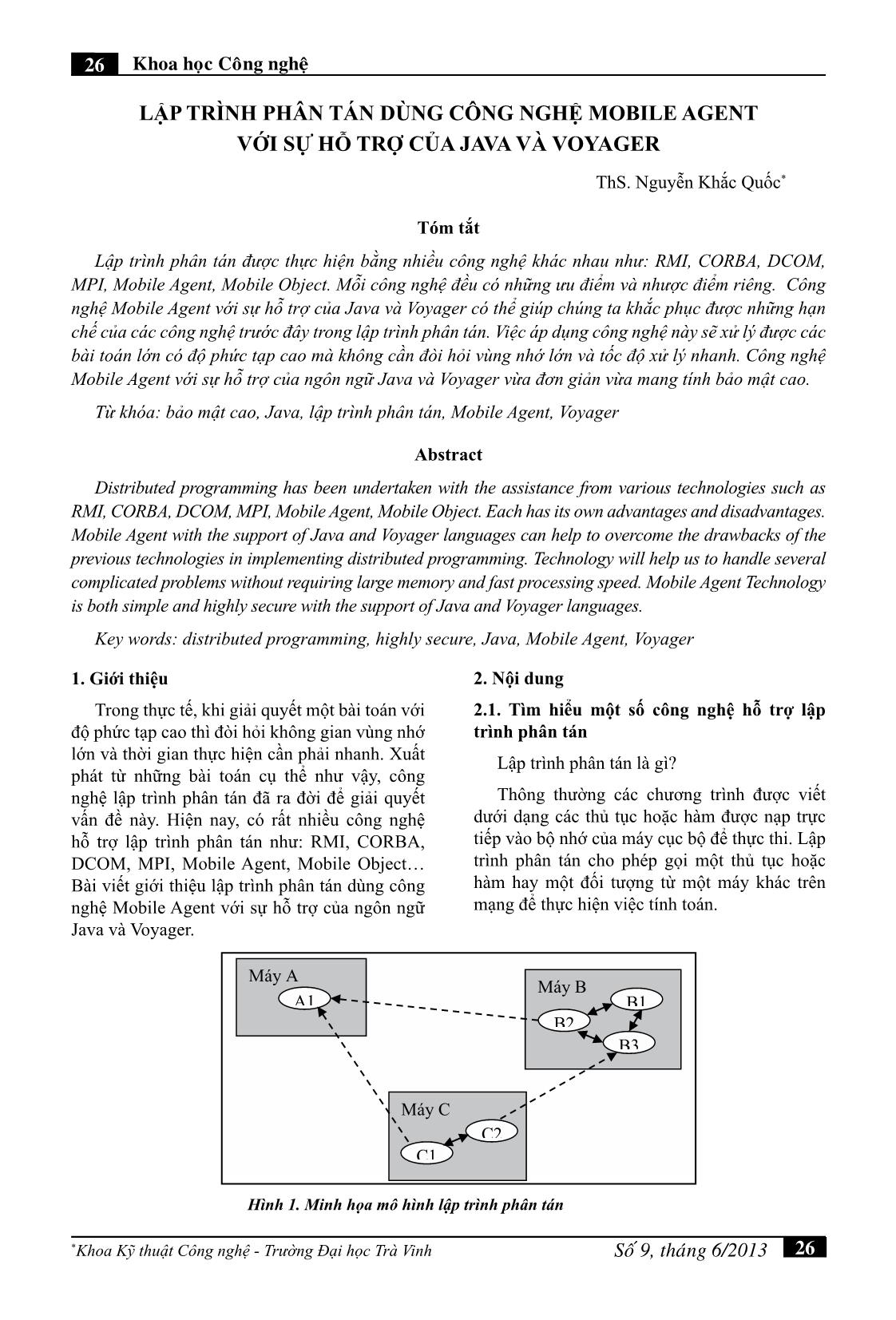 Lập trình phân tán dùng công nghệ Mobile Agent với sự hỗ trợ của Java và Voyager trang 1