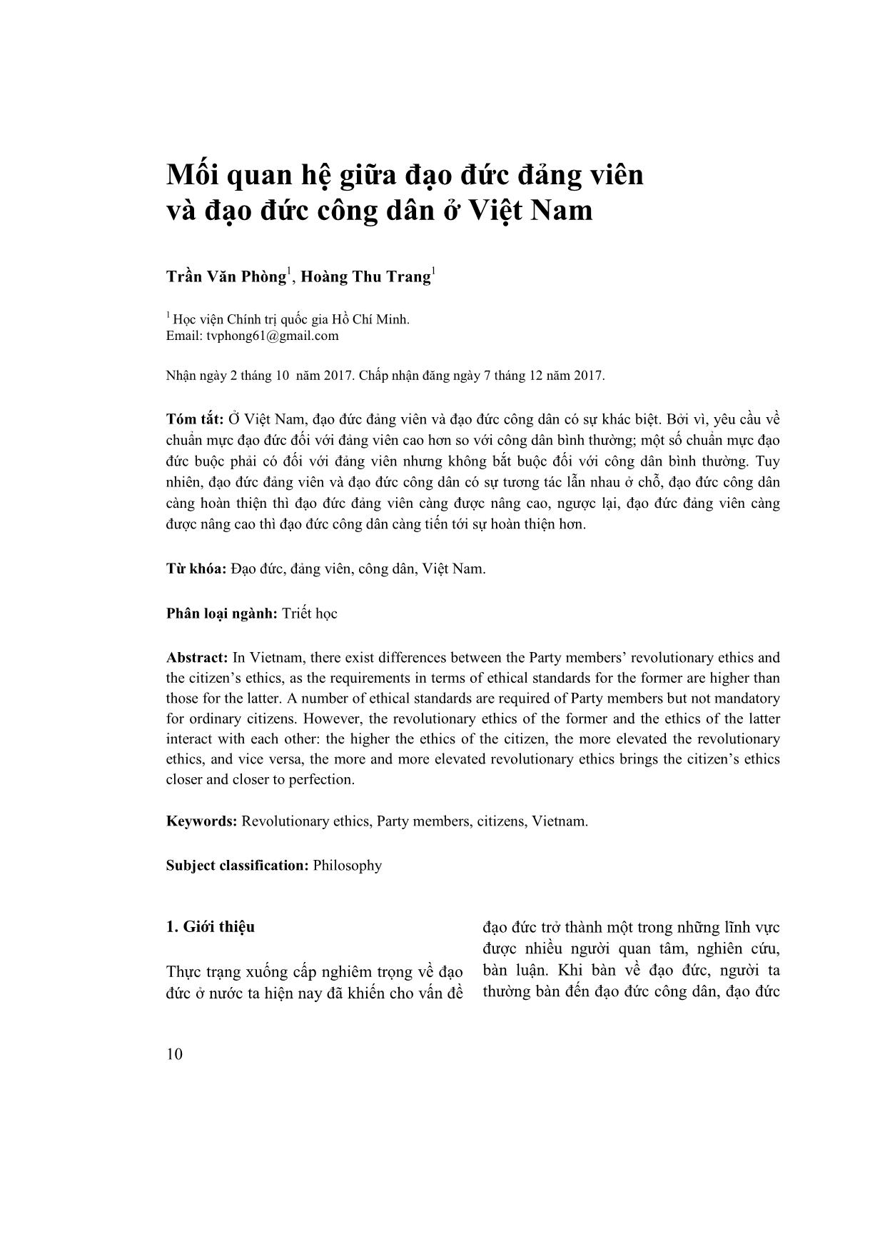 Mối quan hệ giữa đạo đức đảng viên và đạo đức công dân ở Việt Nam trang 1