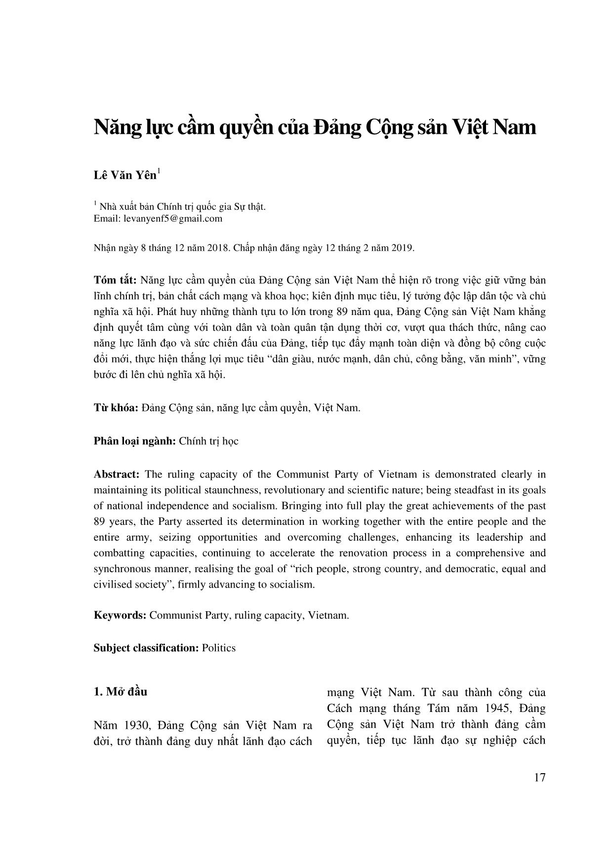 Năng lực cầm quyền của Đảng Cộng sản Việt Nam trang 1