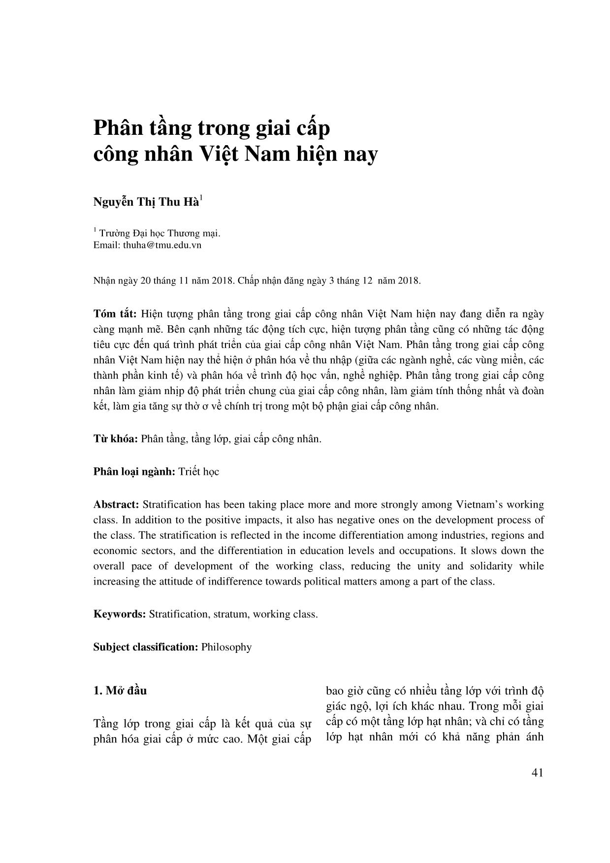 Phân tầng trong giai cấp công nhân Việt Nam hiện nay trang 1