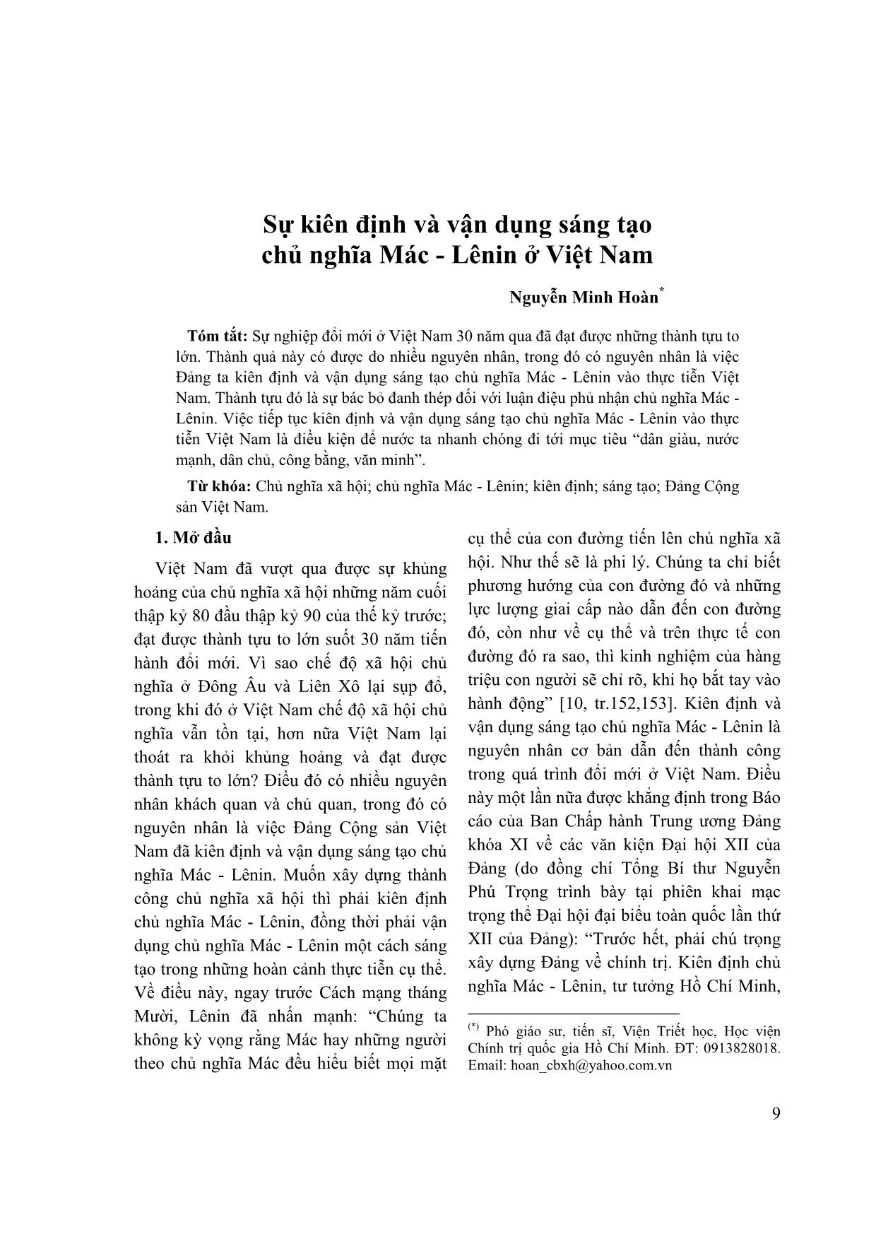 Sự kiên định và vận dụng sáng tạo chủ nghĩa Mác - Lênin ở Việt Nam trang 1