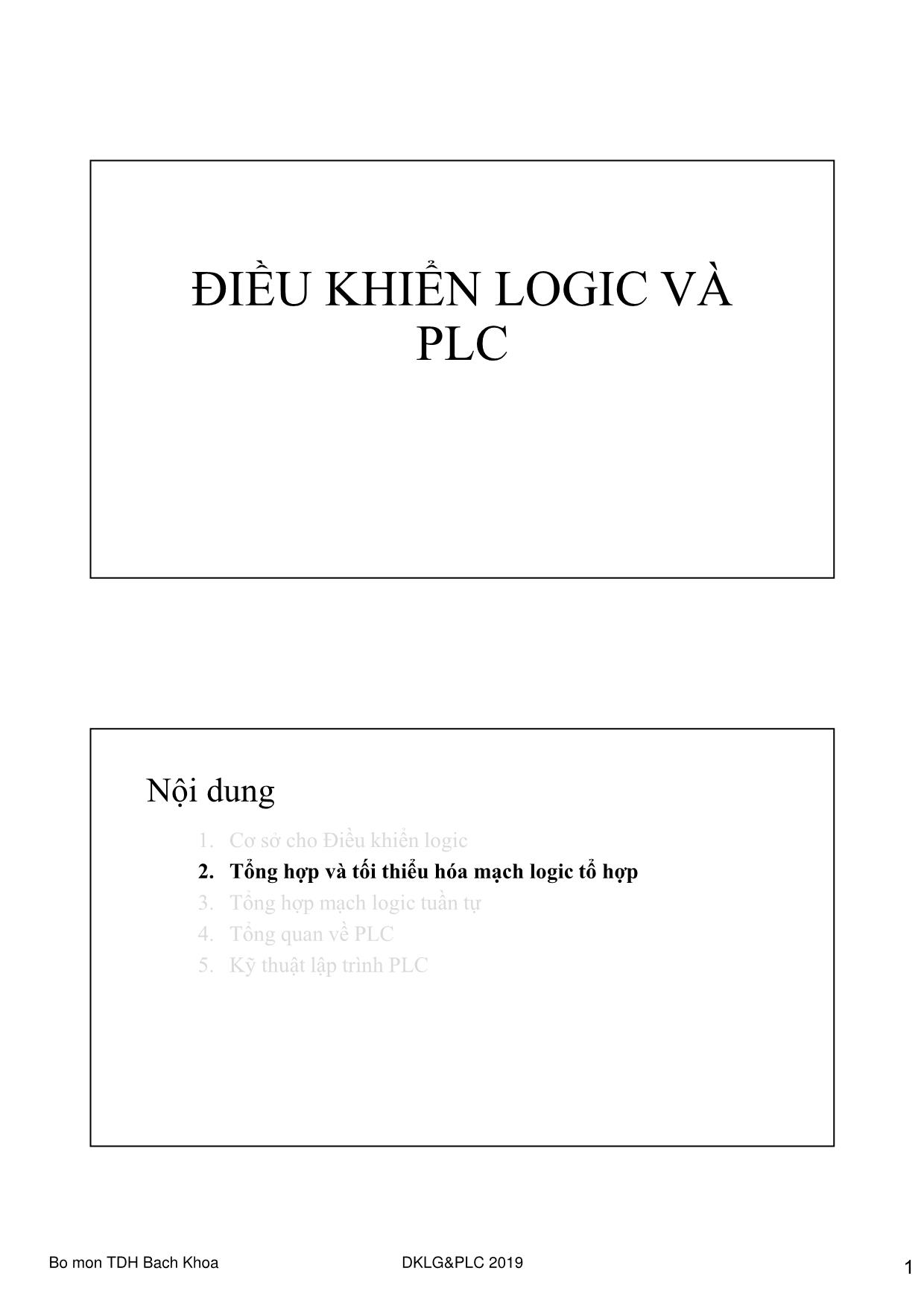 Bài giảng Điều khiển Logic và PLC - Chương 2: Tổng hợp và tối thiểu hóa mạch logic tổ hợp trang 1