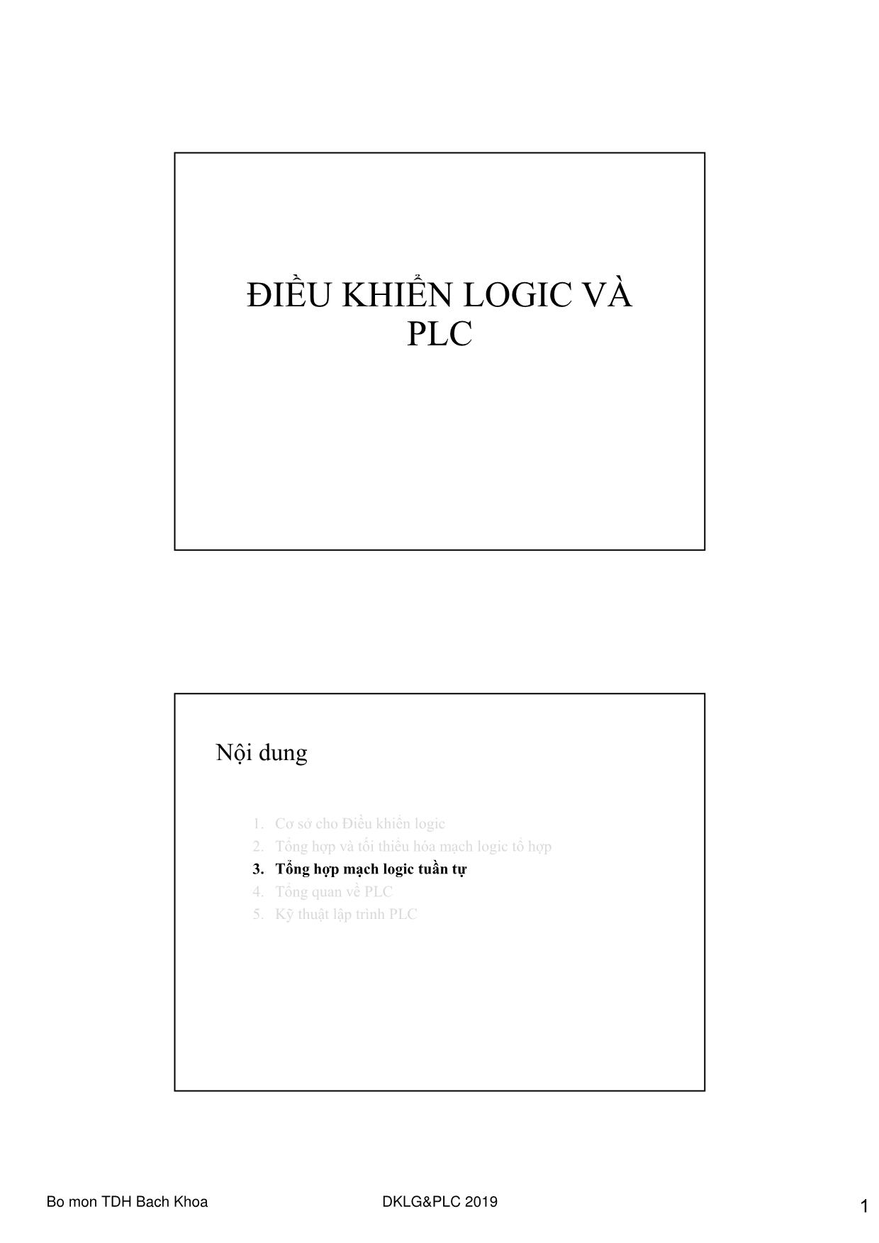 Bài giảng Điều khiển Logic và PLC - Chương 3: Tổng hợp mạch logic tuần tự trang 1