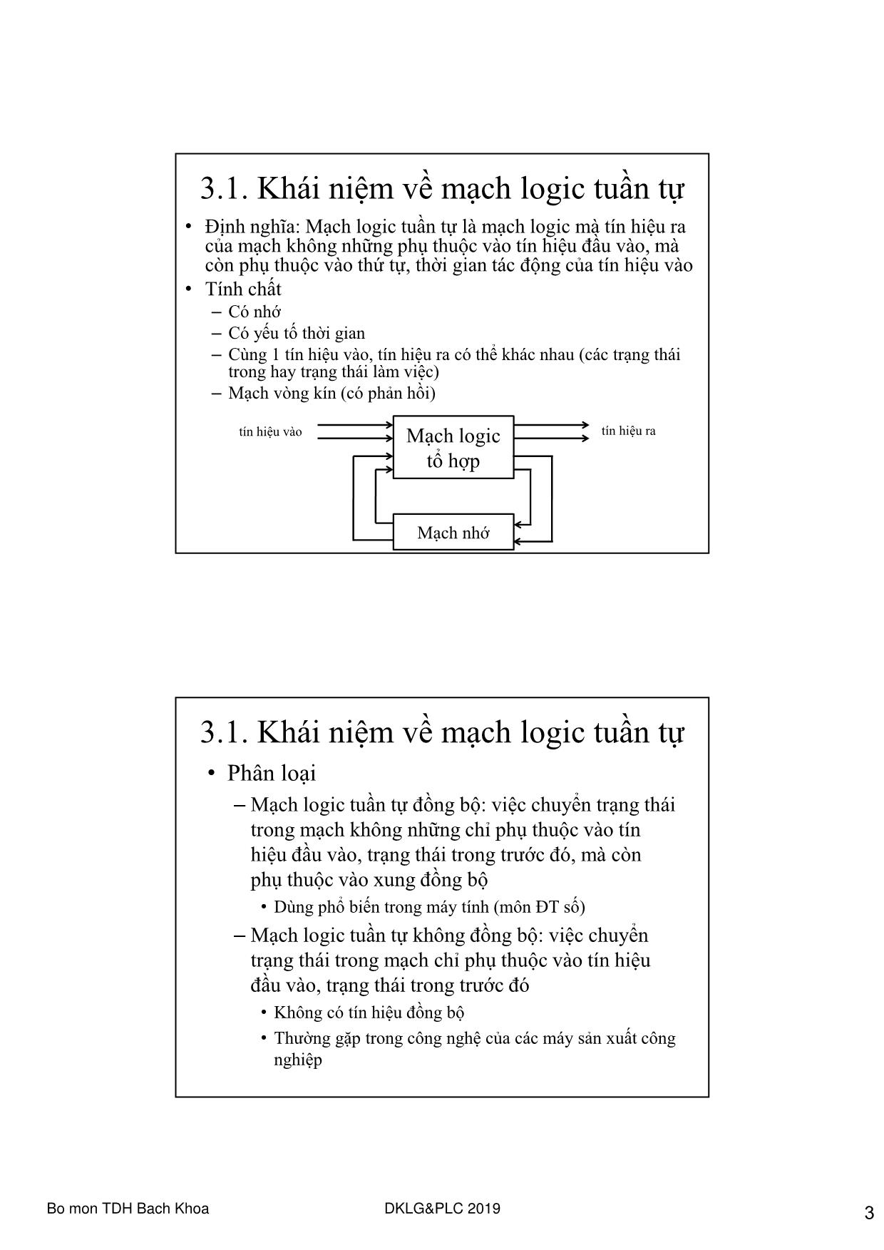 Bài giảng Điều khiển Logic và PLC - Chương 3: Tổng hợp mạch logic tuần tự trang 3