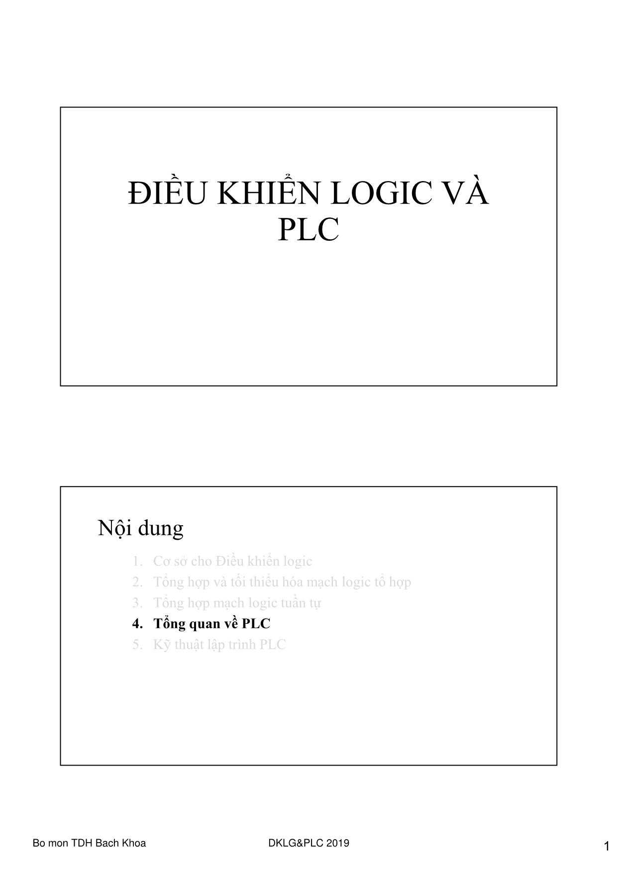 Bài giảng Điều khiển Logic và PLC - Chương 4: Tổng quan về PLC trang 1
