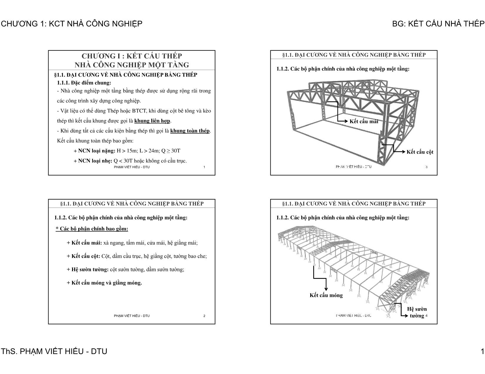 Bài giảng Kết cấu nhà thép - Chương 1: Kết cấu thép nhà công nghiệp một tầng trang 1