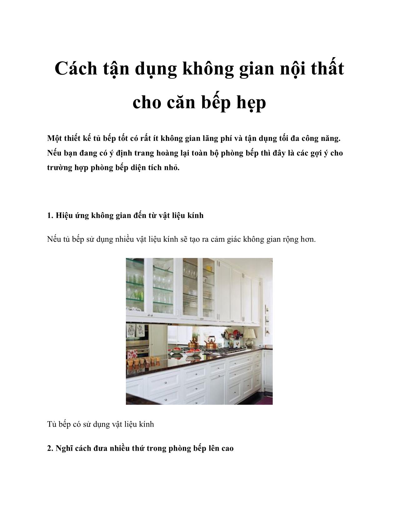 Cách tận dụng không gian nội thất cho căn bếp hẹp trang 1