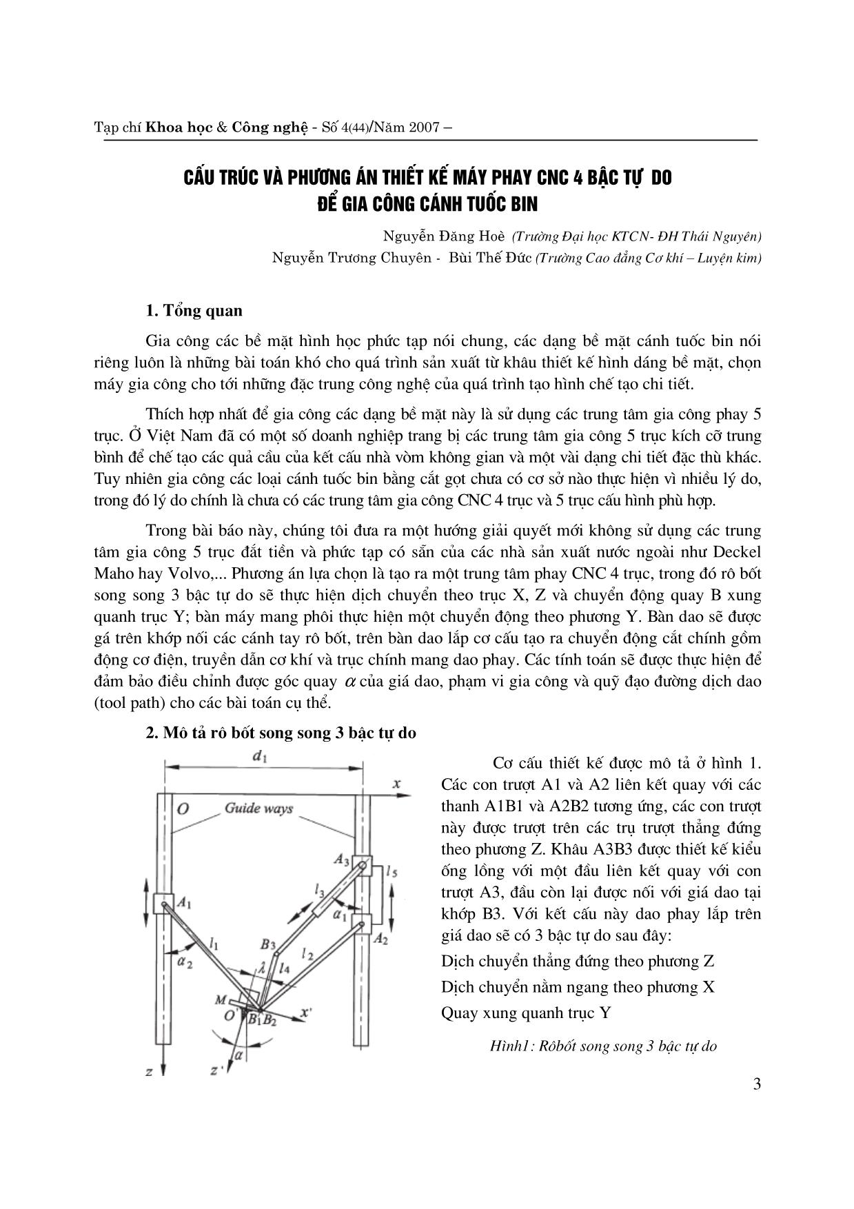 Cấu trúc và phương án thiết kế máy phay CNC 4 bậc tự do để gia công cánh tuốc bin trang 1