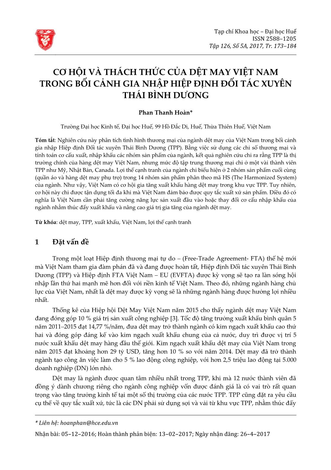 Cơ hội và thách thức của dệt may Việt Nam trong bối cảnh gia nhập hiệp định đối tác xuyên Thái Bình Dương trang 1