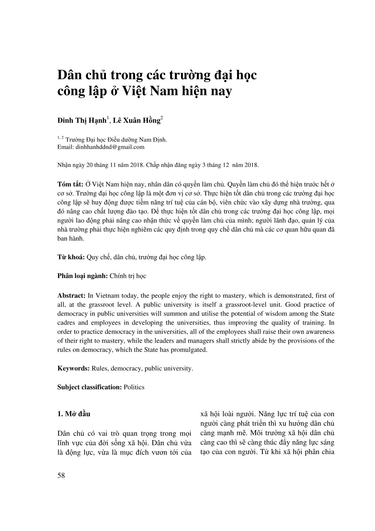 Dân chủ trong các trường đại học công lập ở Việt Nam hiện nay trang 1