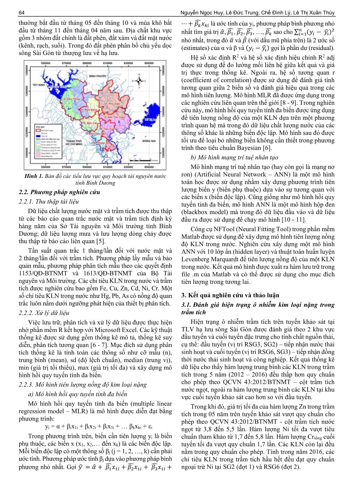 Đánh giá hiện trạng ô nhiễm kim loại nặng và đề xuất mô hình tiên lượng tại hạ lưu sông Sài Gòn, tỉnh Bình Dương trang 2