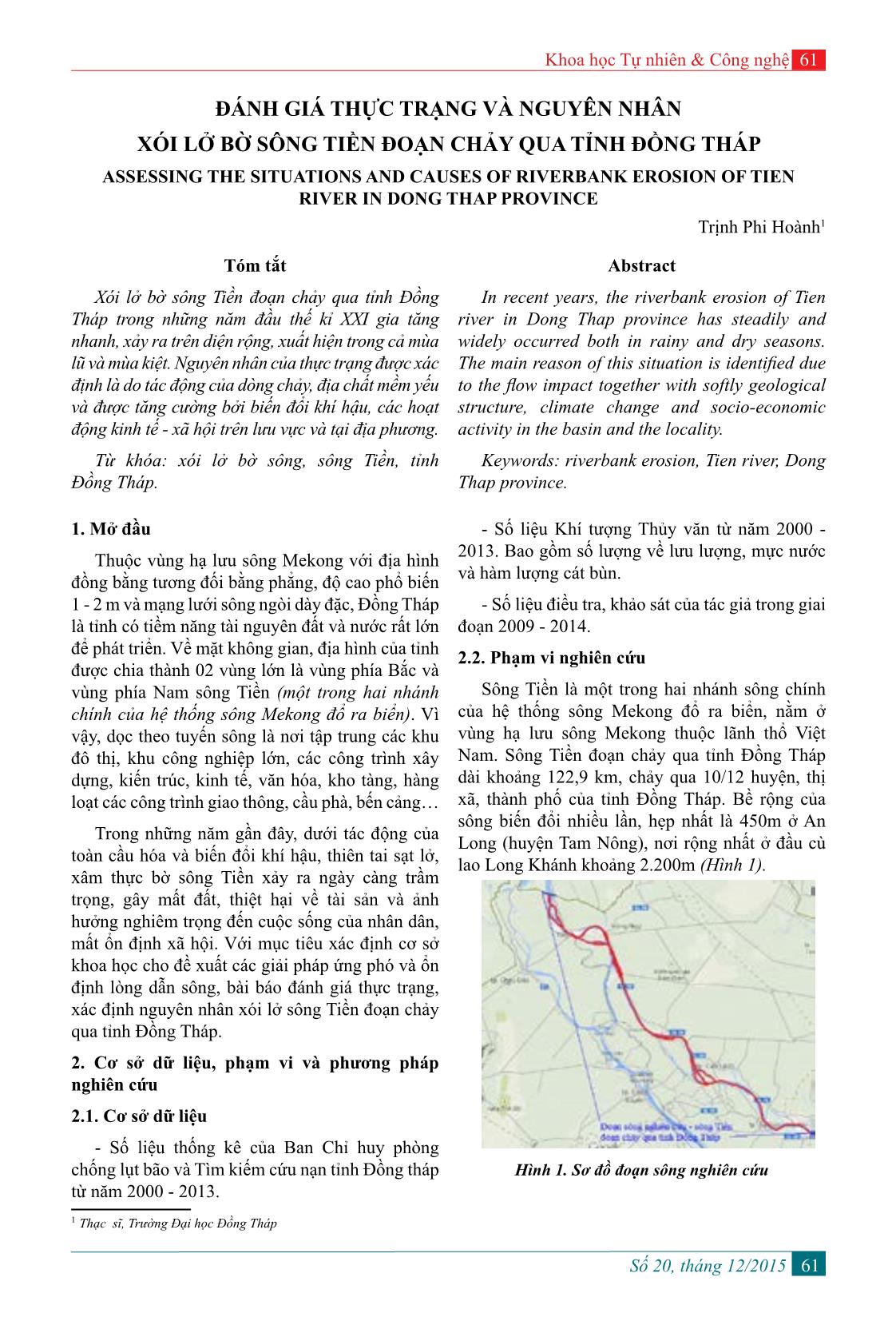 Đánh giá thực trạng và nguyên nhân xói lở bờ sông Tiền đoạn chảy qua tỉnh Đồng Tháp trang 1