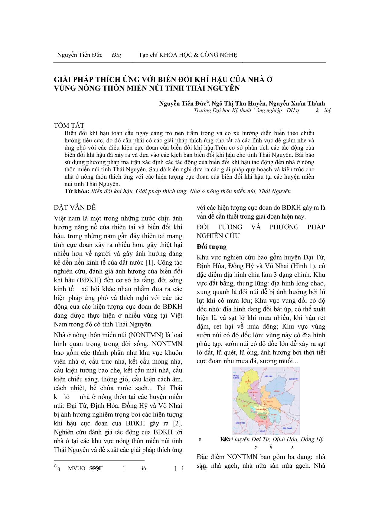 Giải pháp thích ứng với biến đổi khí hậu của nhà ở vùng nông thôn miền núi tỉnh Thái Nguyên trang 1