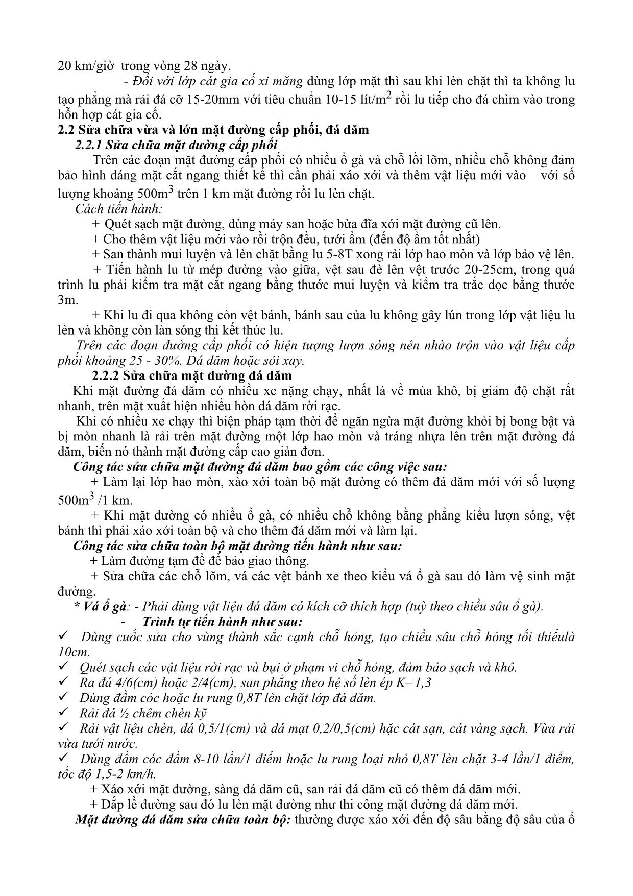 Giáo trình Khai thác và kiểm định cầu - Chương 5: Phân loại sữa chữa và kỹ thuật sửa chữa đường trang 4