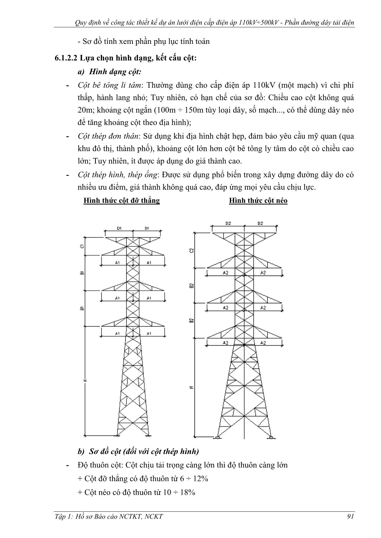 Giáo trình Quy định về công tác thiết kế dự án lưới điện cấp điện áp 110kV÷500kV. Phần đường dây tải điện - Chương 6: Thuyết minh xây dựng phần đường dây trang 4
