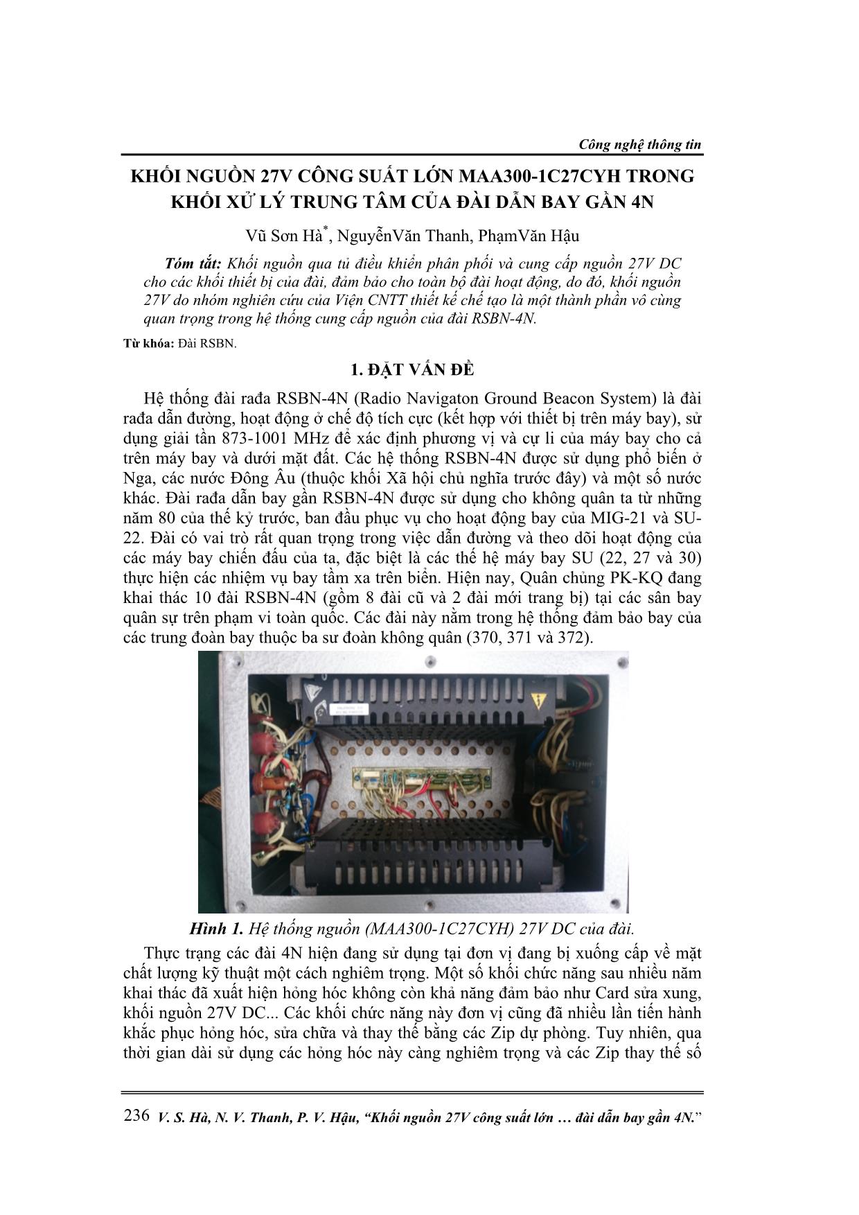 Khối nguồn 27V công suất lớn MAA300-1C27CYH trong khối xử lý trung tâm của đài dẫn bay gần 4N trang 1