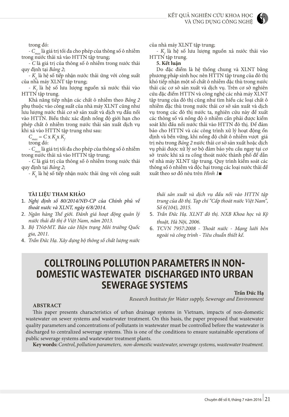 Kiểm soát các thông số ô nhiễm trong nước thải phi sinh hoạt đấu nối vào hệ thống thoát nước đô thị trang 5