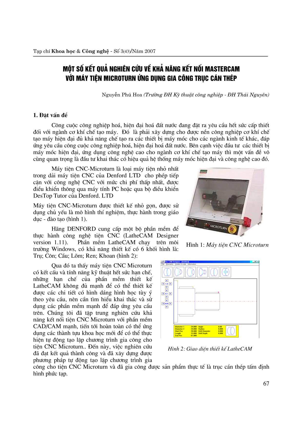 Một số kết quả nghiên cứu về khả năng kết nối Mastercam với máy tiện microturn ứng dụng gia công trục cán thép trang 1
