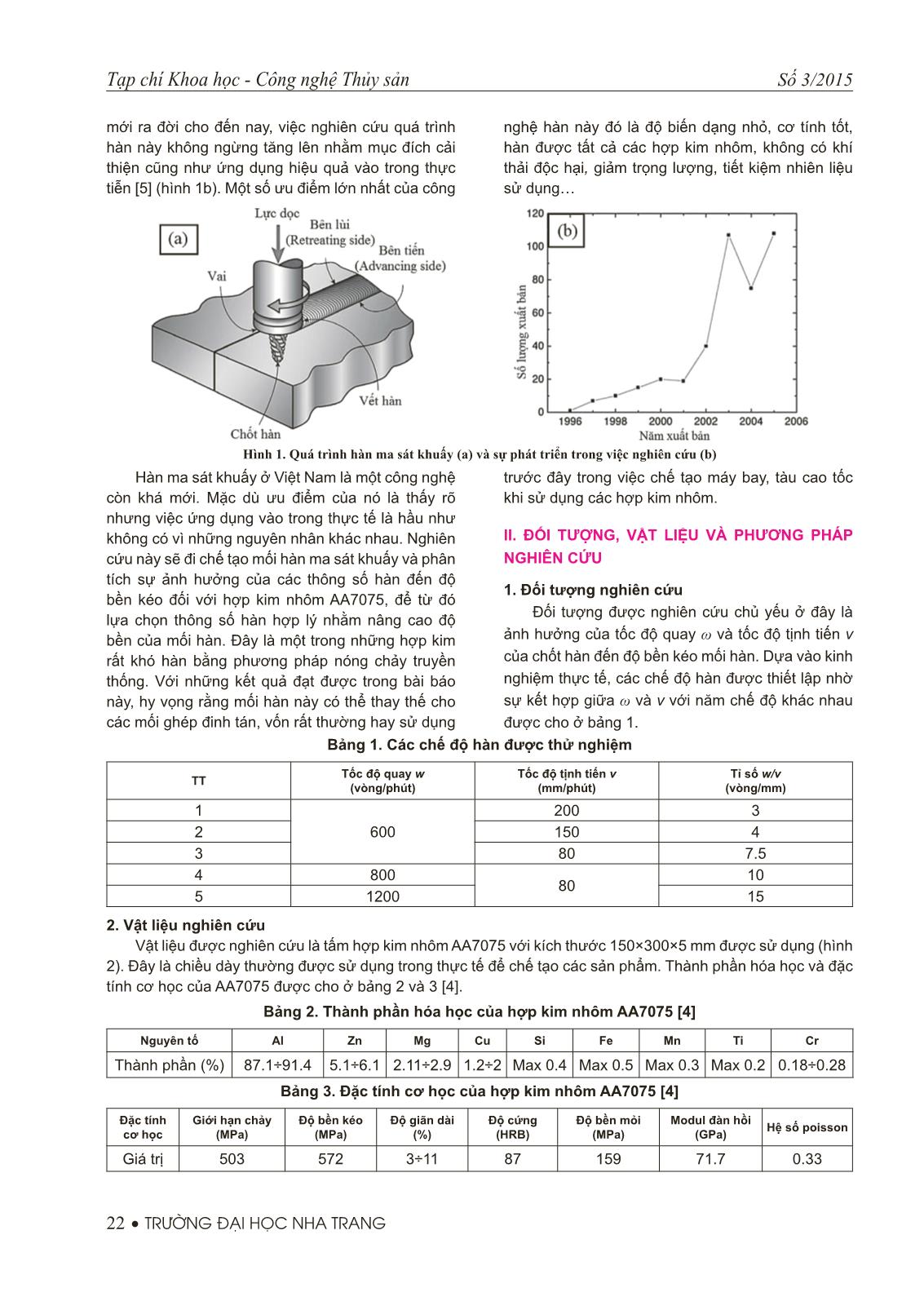 Nghiên cứu ảnh hưởng của thông số hàn đến độ bền kéo mối hàn ma sát khuấy tấm hợp kim nhôm AA7075 trang 2