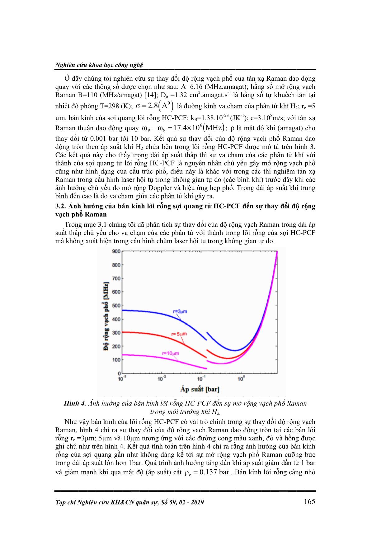 Nghiên cứu mở rộng vạch phổ Raman trong môi trường khí H2 chứa trong sợi quang tử lõi rỗng trang 5